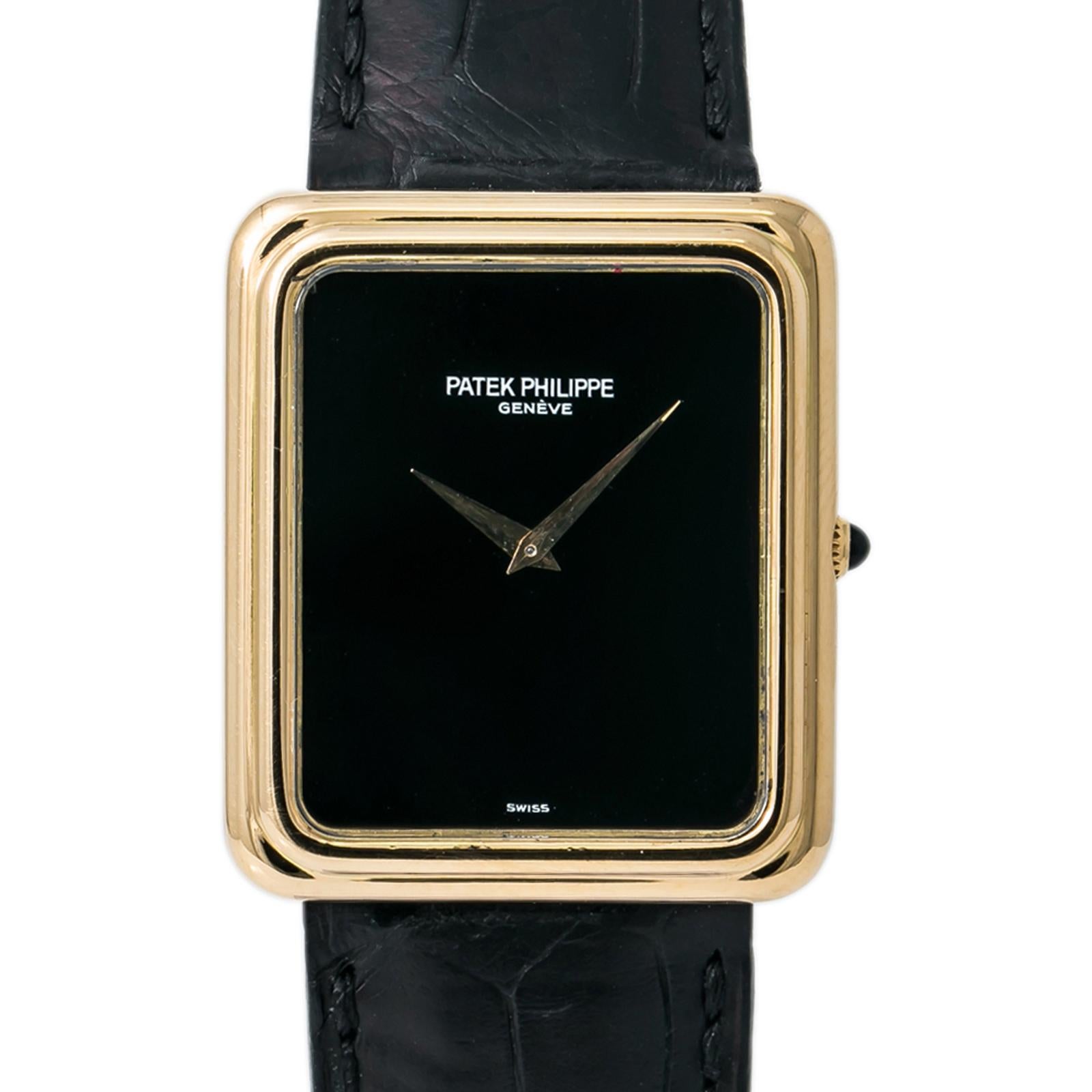 Patek Philippe Vintage 3649-1 Men Hand Wind Watch Onyx Dial 18k YG 30 mm