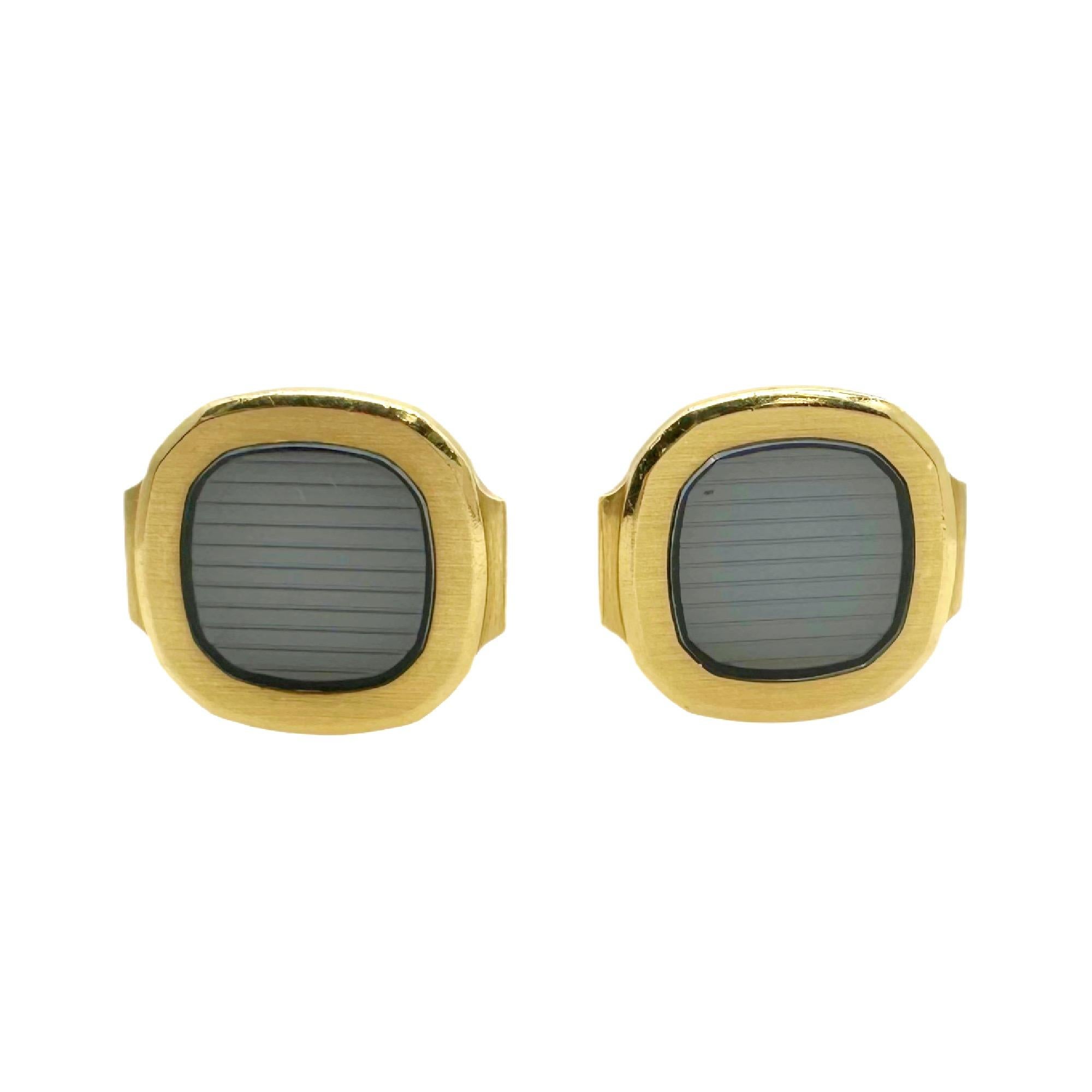 Patek Philippe Vintage Nautilus 18kt Yellow Gold & Sapphire Crystal Cuff Links For Sale 6