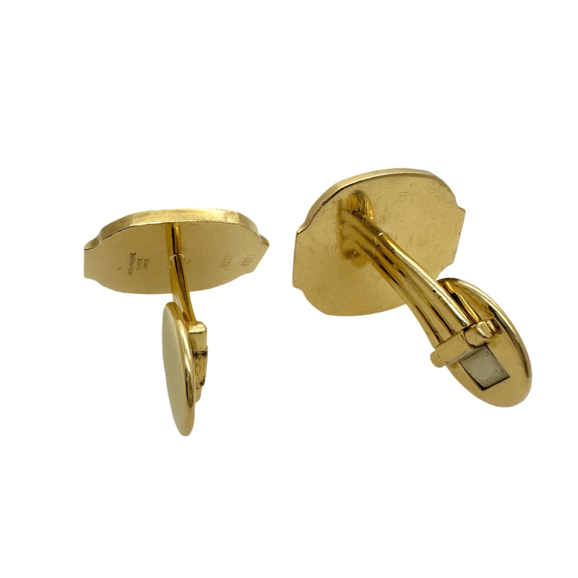 Patek Philippe Vintage Nautilus 18kt Yellow Gold & Sapphire Crystal Cuff Links For Sale 8