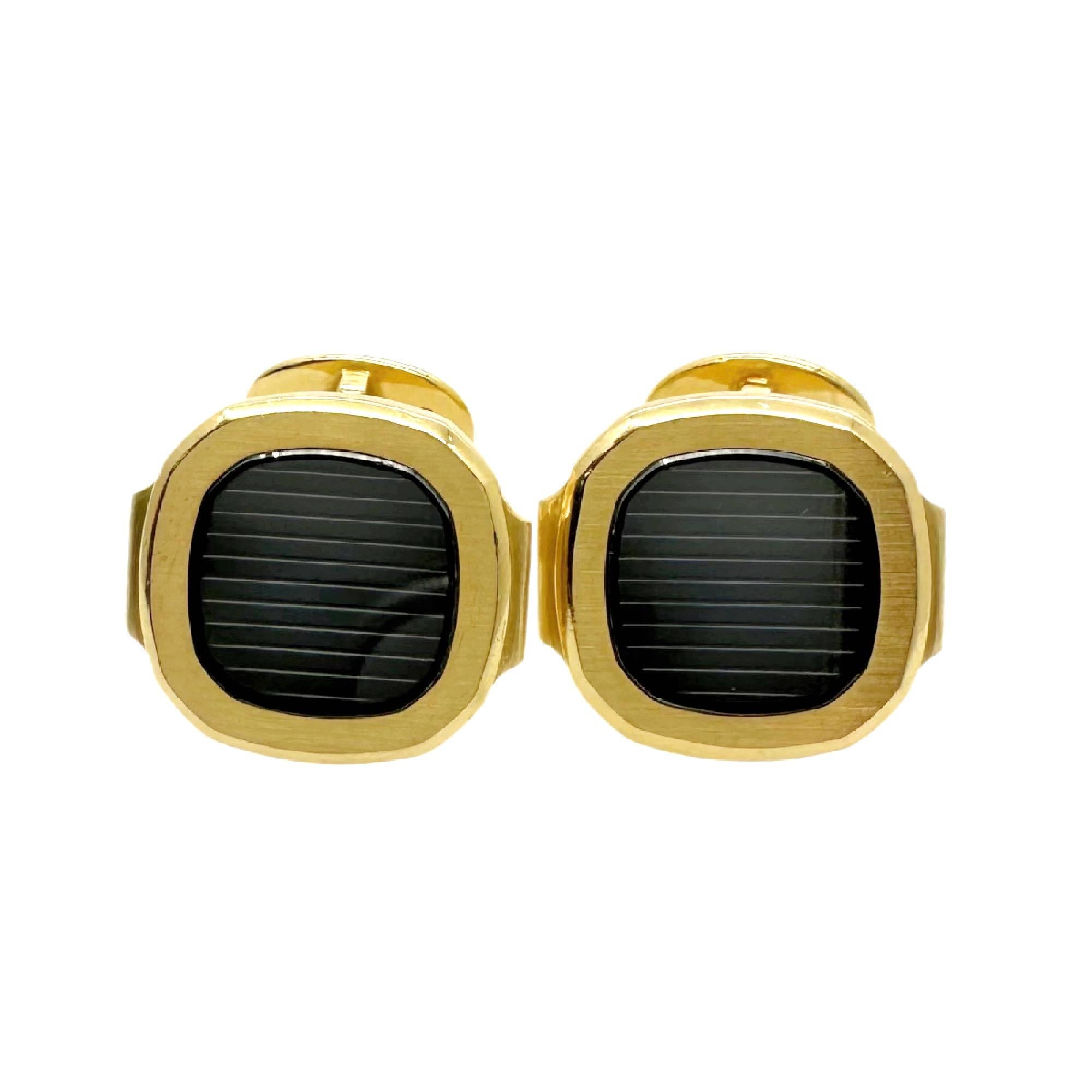 Patek Philippe Vintage Nautilus 18kt Yellow Gold & Sapphire Crystal Cuff Links For Sale 9