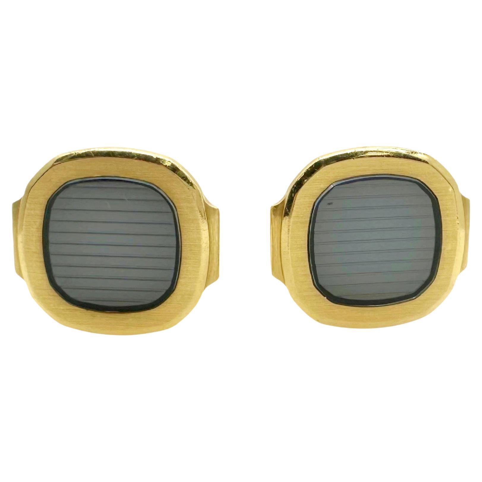 Patek Philippe Vintage Nautilus 18kt Yellow Gold & Sapphire Crystal Cuff Links For Sale