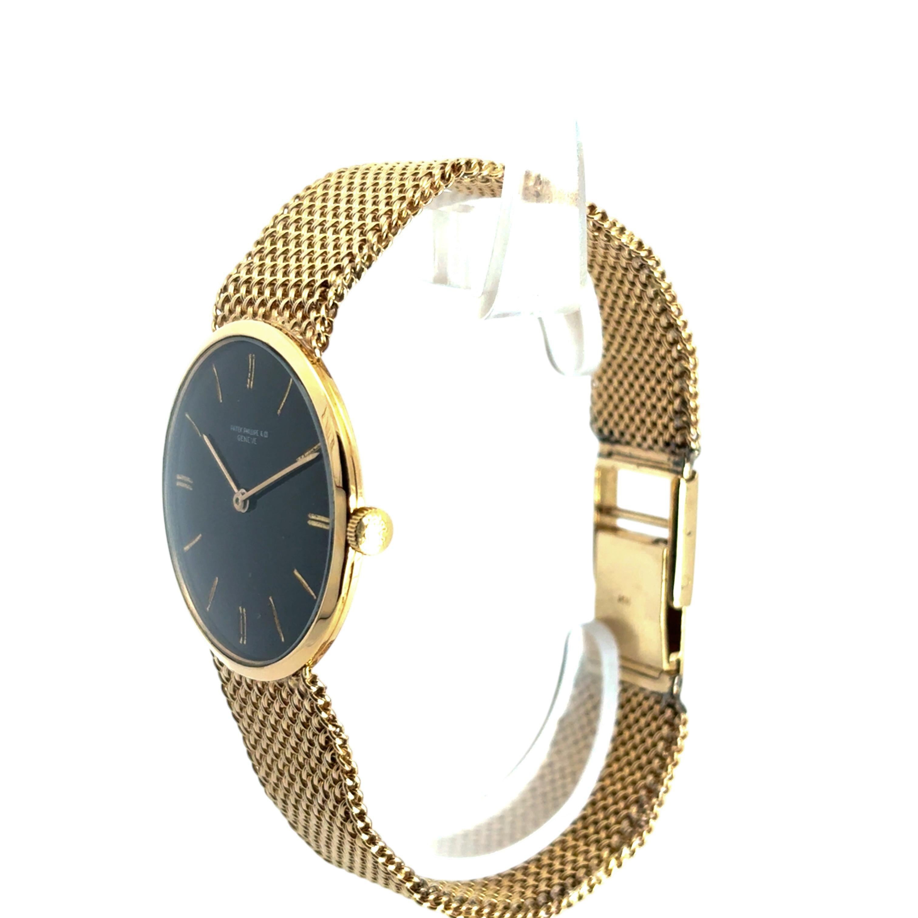 Women's Patek Philippe Vintage Watch 18k Yellow Gold Black Dial Aftermarket 14k Bracelet For Sale
