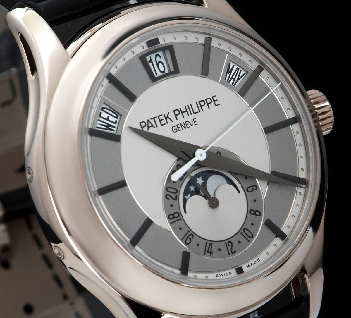 Patek Philippe White Gold Annual Calendar Rhodium Dial Automatic Wristwatch In Excellent Condition In London, GB