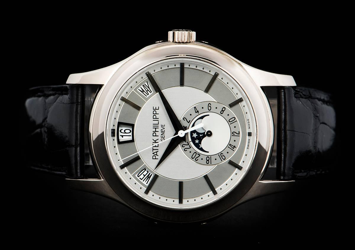 Men's Patek Philippe White Gold Annual Calendar Rhodium Dial Automatic Wristwatch