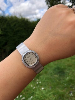 Patek Philippe White Gold Baguette Diamond Bracelet Manual Wind Watch 'Ref 4138'