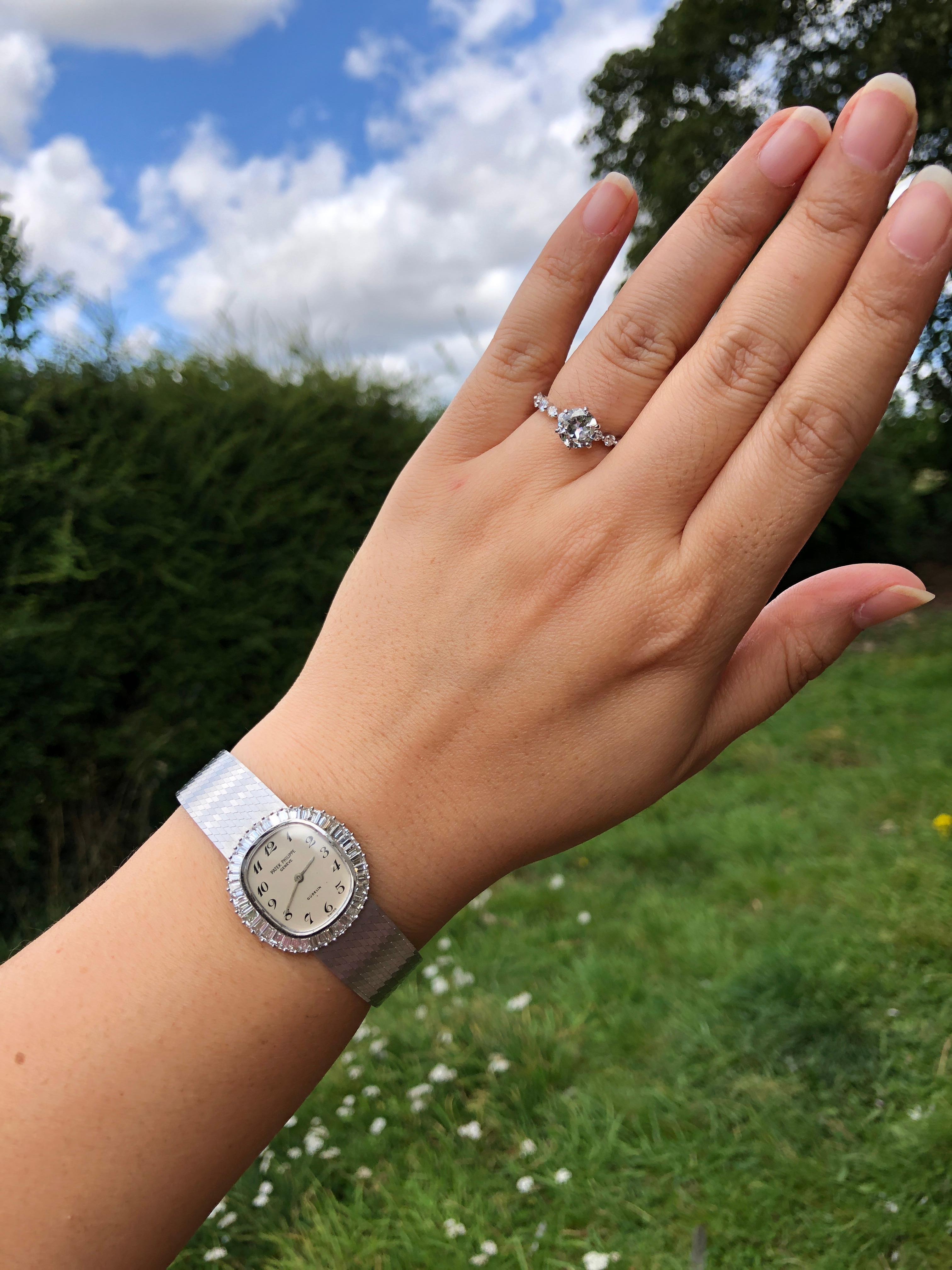 Uhr von Patek Philippe, Weißgold Baguette-Diamantarmband, Handaufzug 'Ref 4138' im Angebot 1