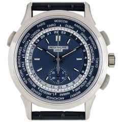 Patek Philippe White Gold Blue Opaline Dial World Time Chronograph Wristwatch