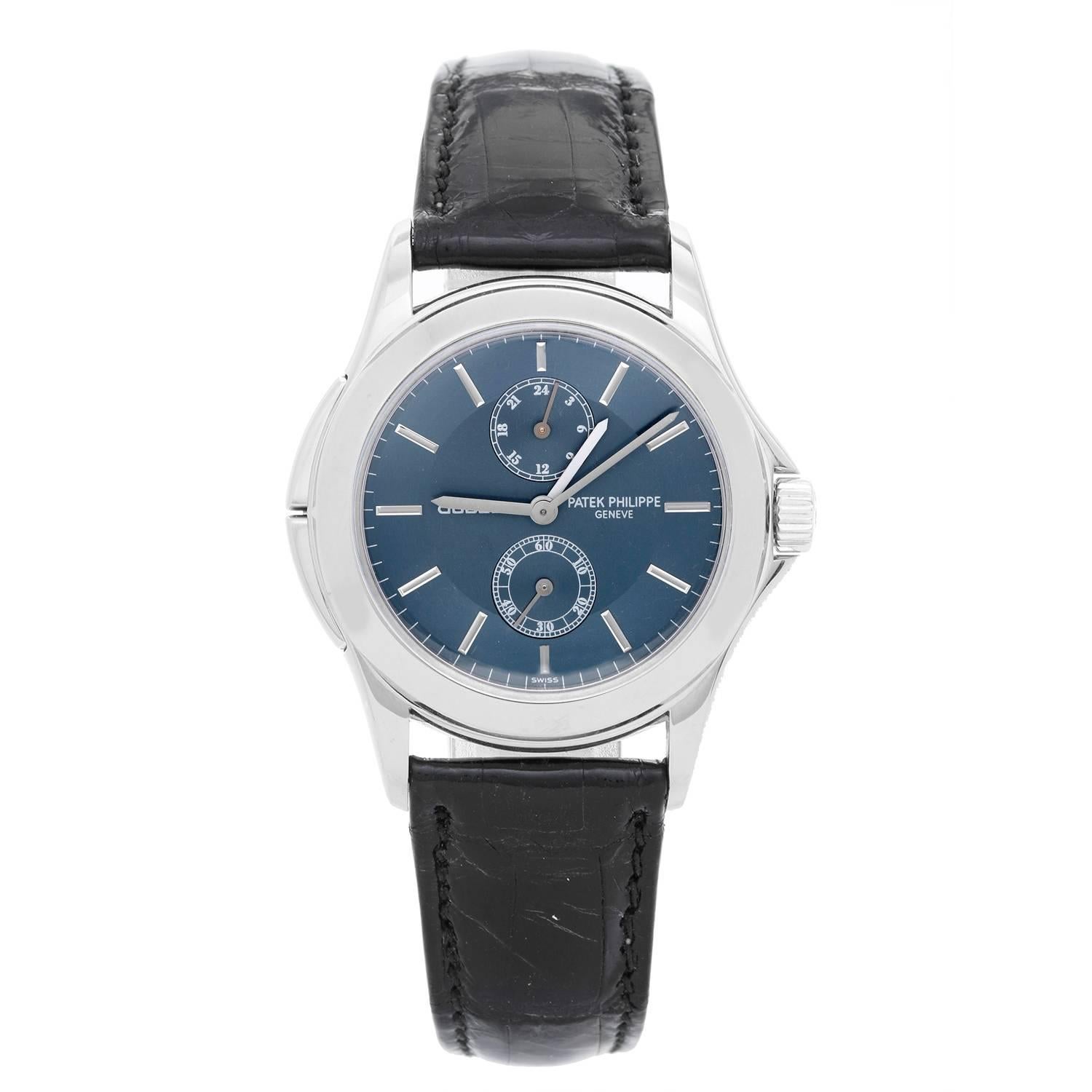 Patek Philippe & Co. Calatrava Travel Time 150th Anniversary of Gubelin Ref 5134 – Very rare watch with only 45 pieces made in white gold with blue dial. 150 pieces in total with different cases. The watch is automatic, with an 18k White Gold case