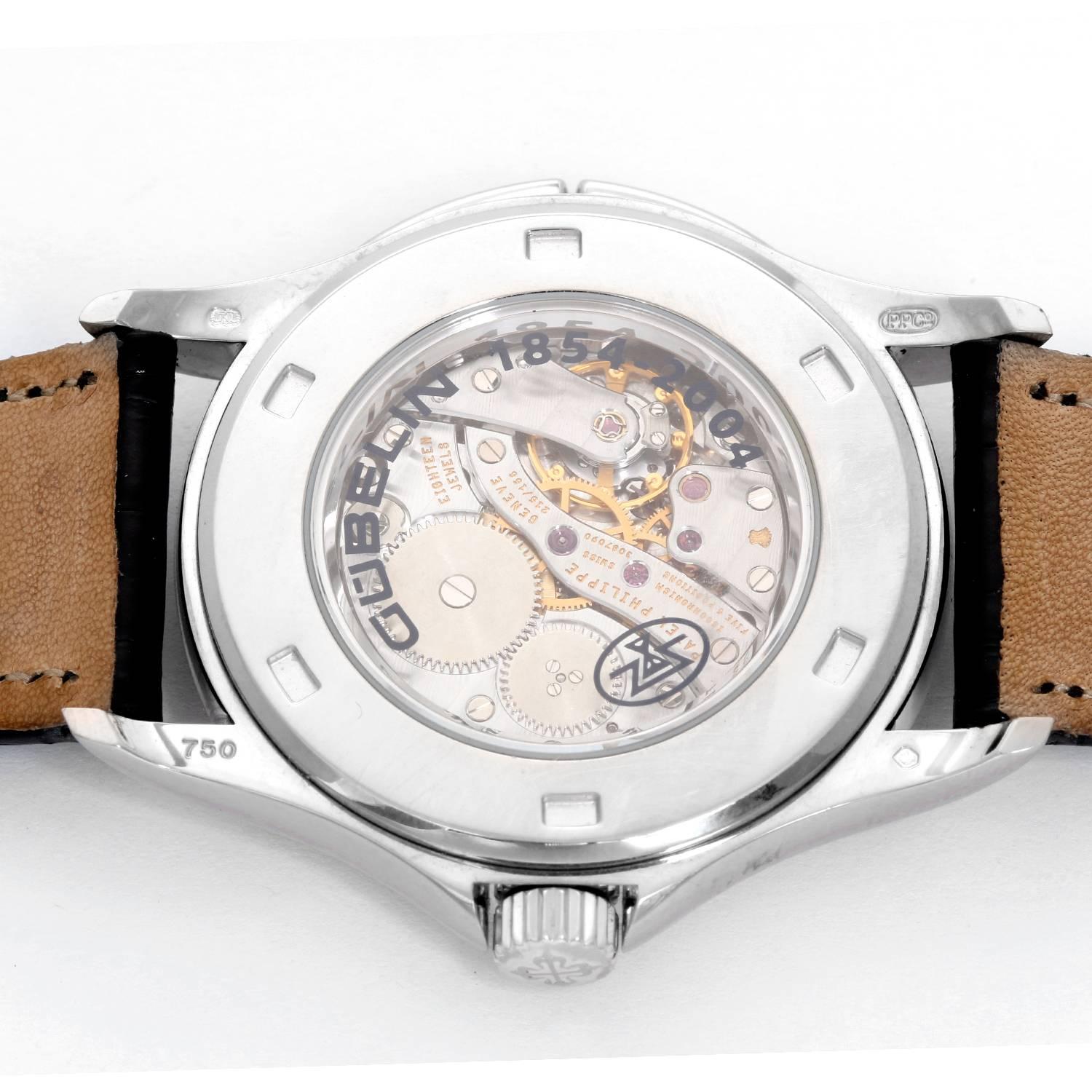 Patek Philippe White Gold Calatrava Travel Time 150 Ann Gubelin Wristwatch In Excellent Condition In Dallas, TX