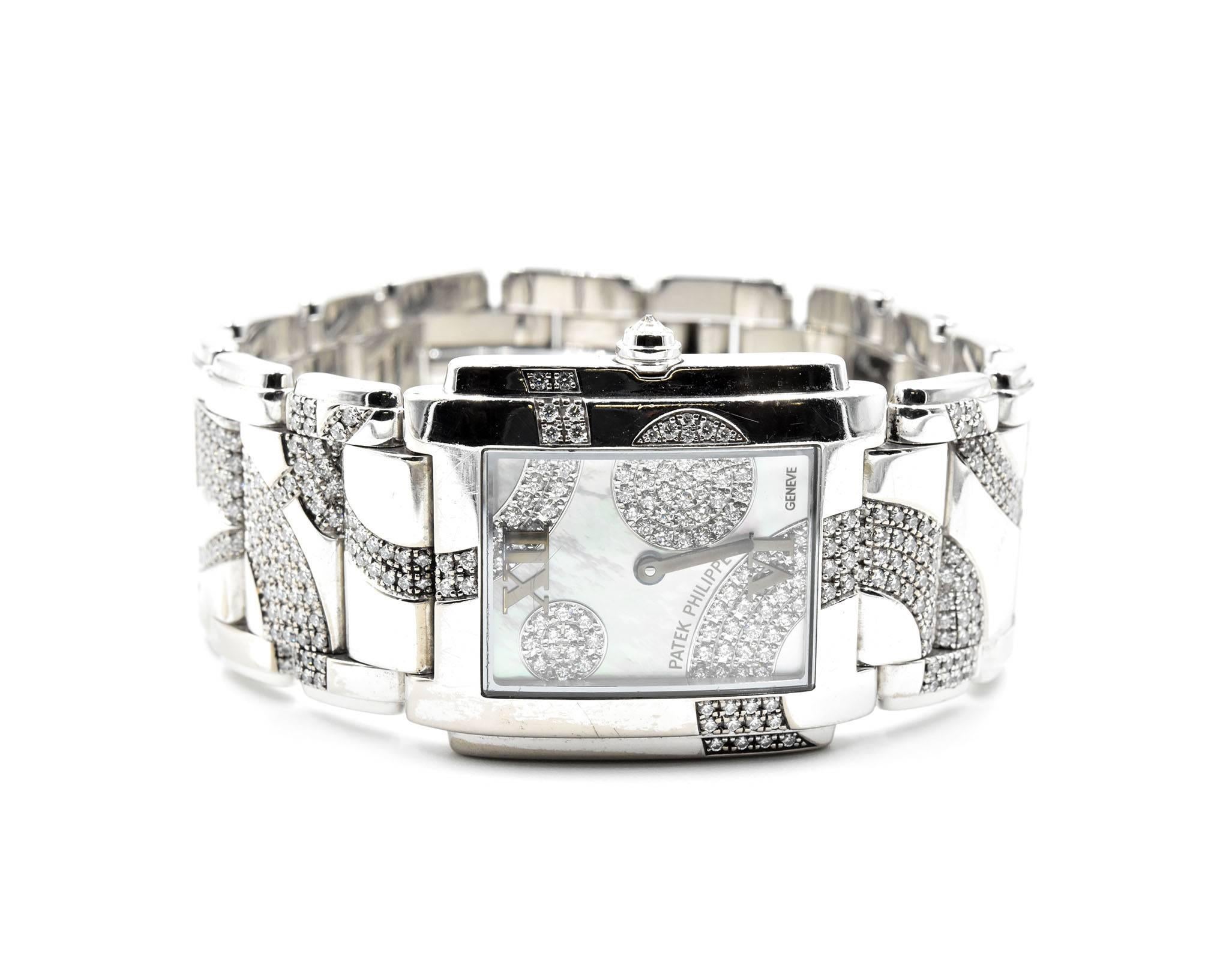 Patek Philippe White Gold Diamond Twenty-4 quartz Wristwatch Ref 4910-49G In Excellent Condition In Scottsdale, AZ