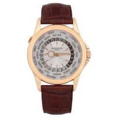 Patek Philippe World Time Orologio da Uomo Quadrante Argento Oro Rosa 18k 5130R-001