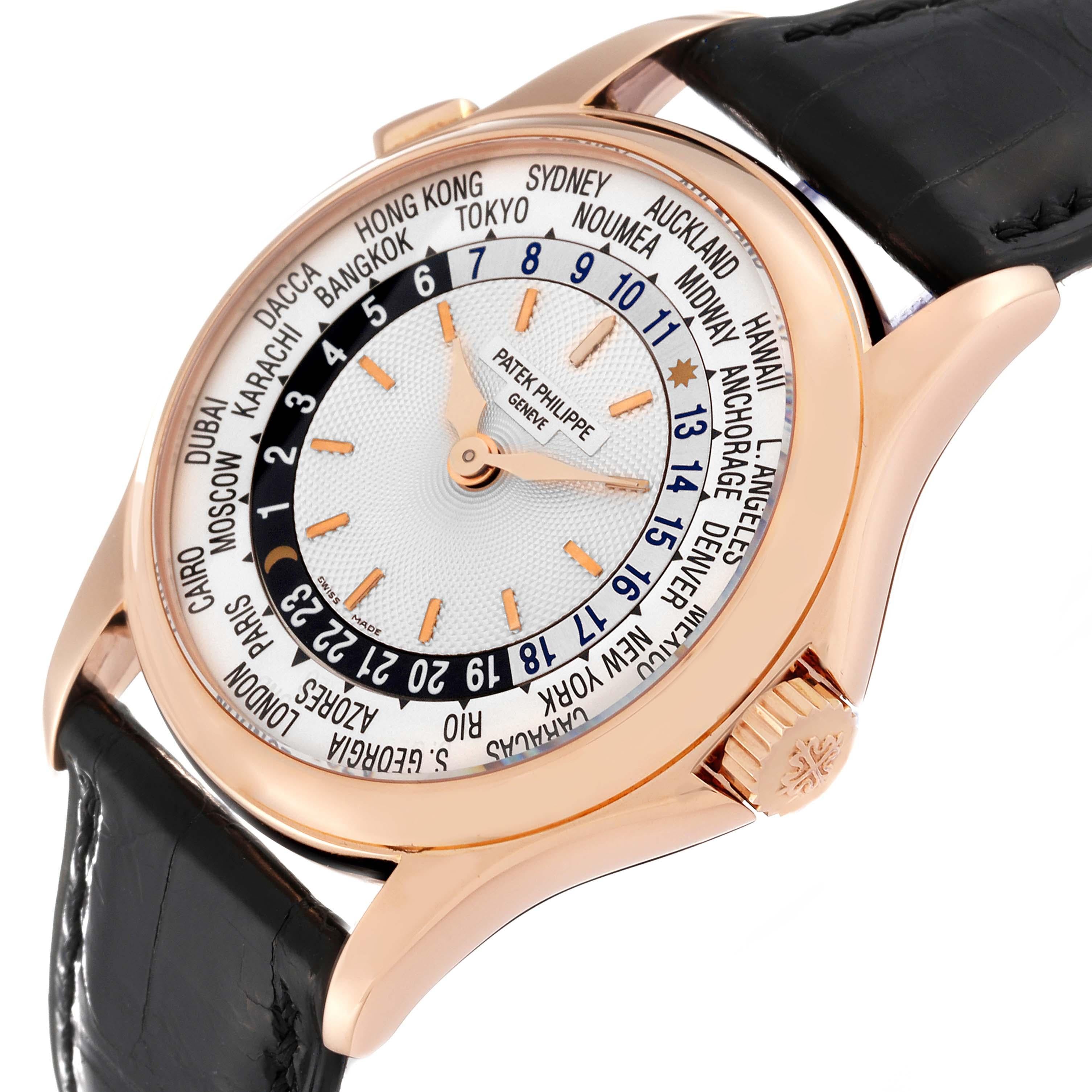 Men's Patek Philippe World Time Automatic Silver Dial Rose Gold Mens Watch 5110 For Sale