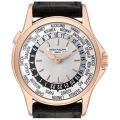 Herrenuhr aus Roségold mit Automatik-Silber-Zifferblatt und Zifferblatt von Patek Philippe World Time 5110
