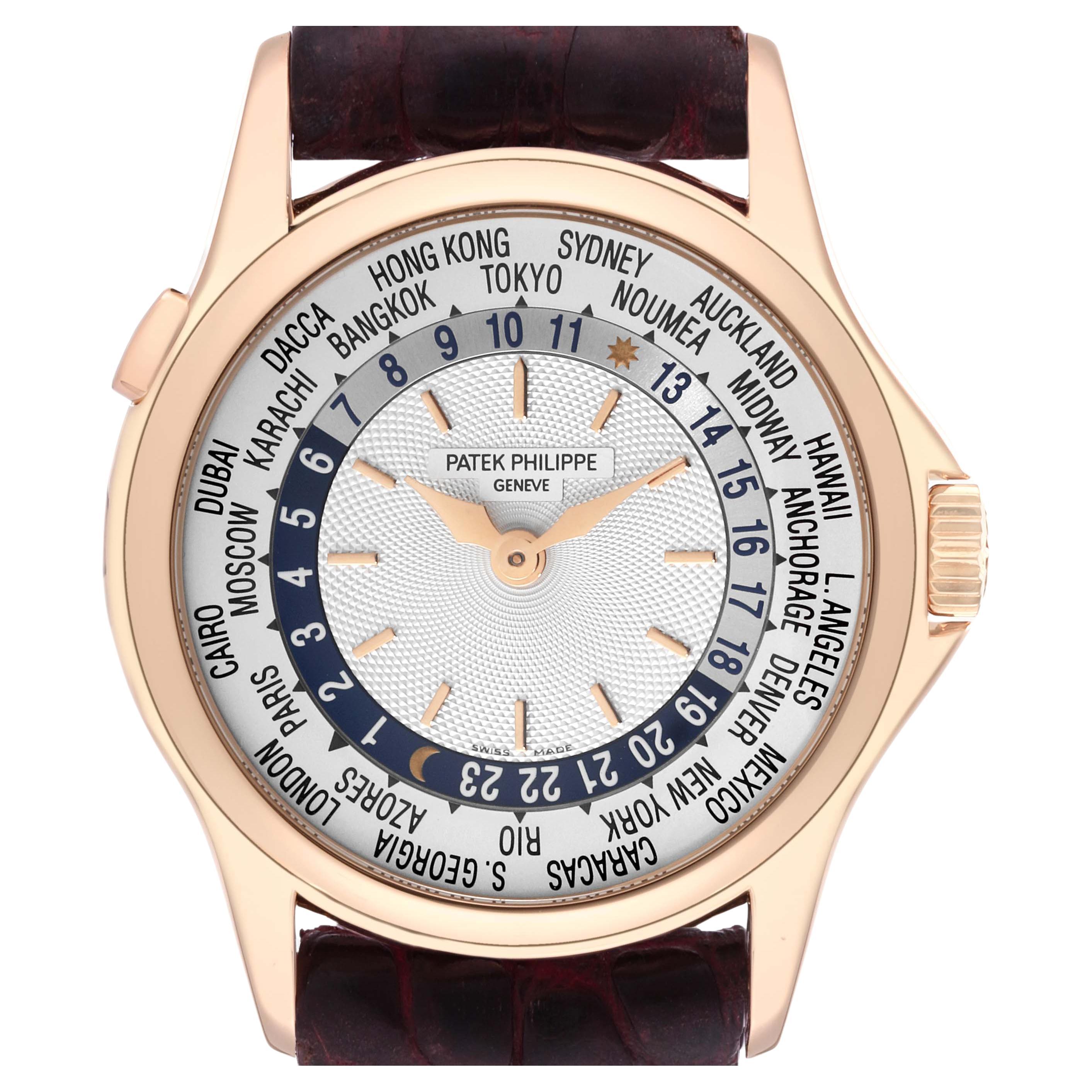 Patek Philippe World Time Automatic Silver Dial Rose Gold Mens Watch 5110
