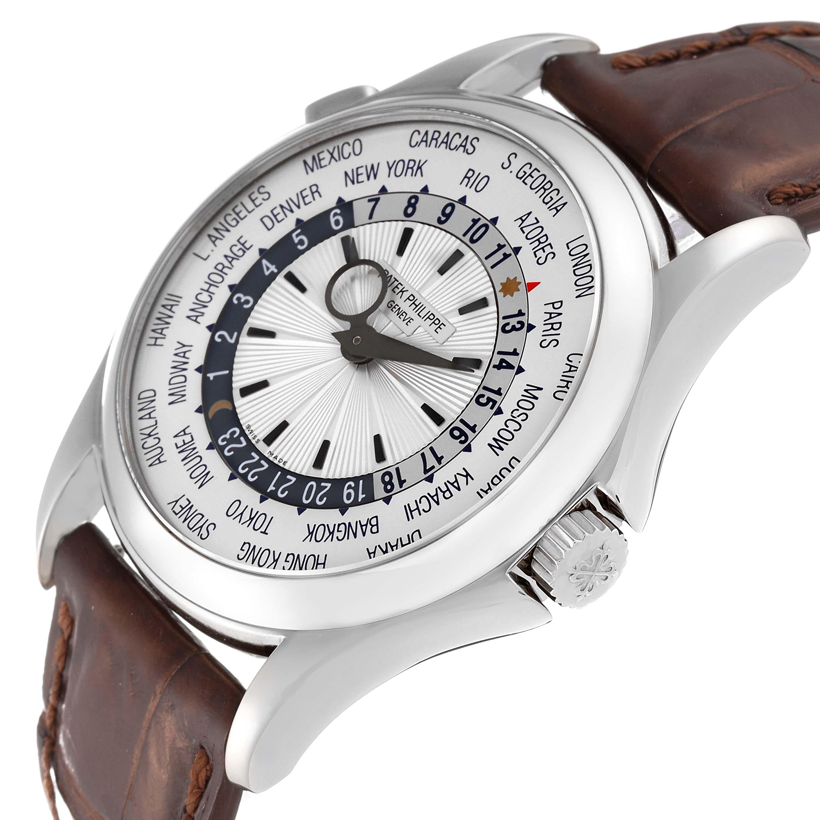 Patek Philippe World Time Complications White Gold Mens Watch 5130 In Excellent Condition For Sale In Atlanta, GA