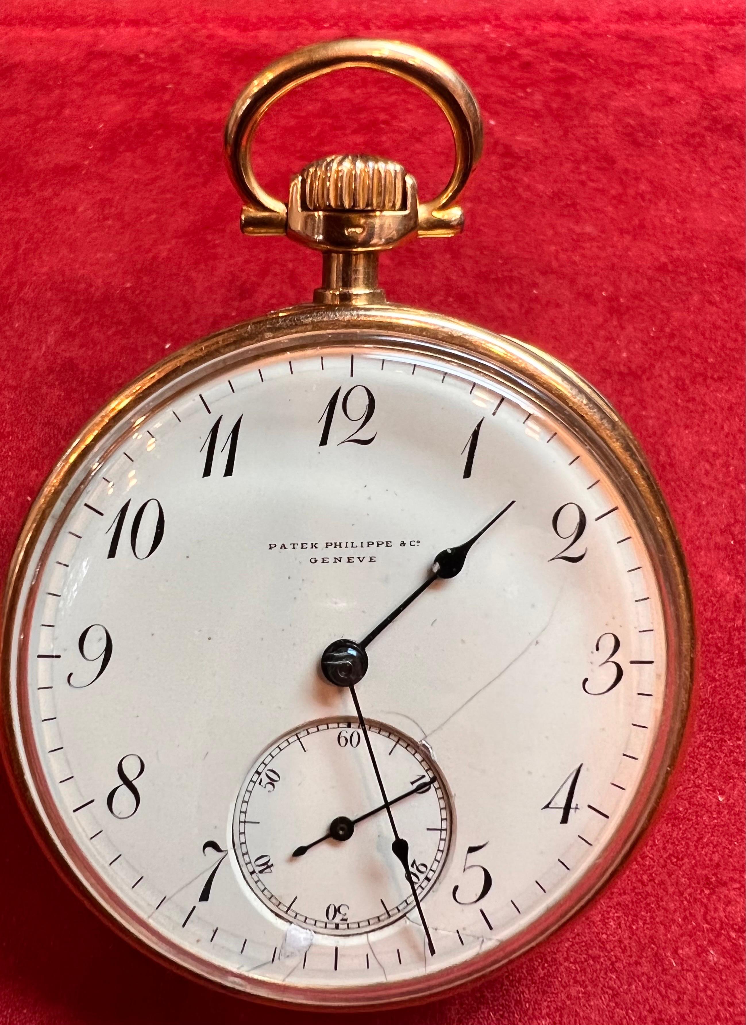 Patek Philippe XIX Century Open-Face 18k Gold Pocket Watch In Good Condition For Sale In Bilbao, ES