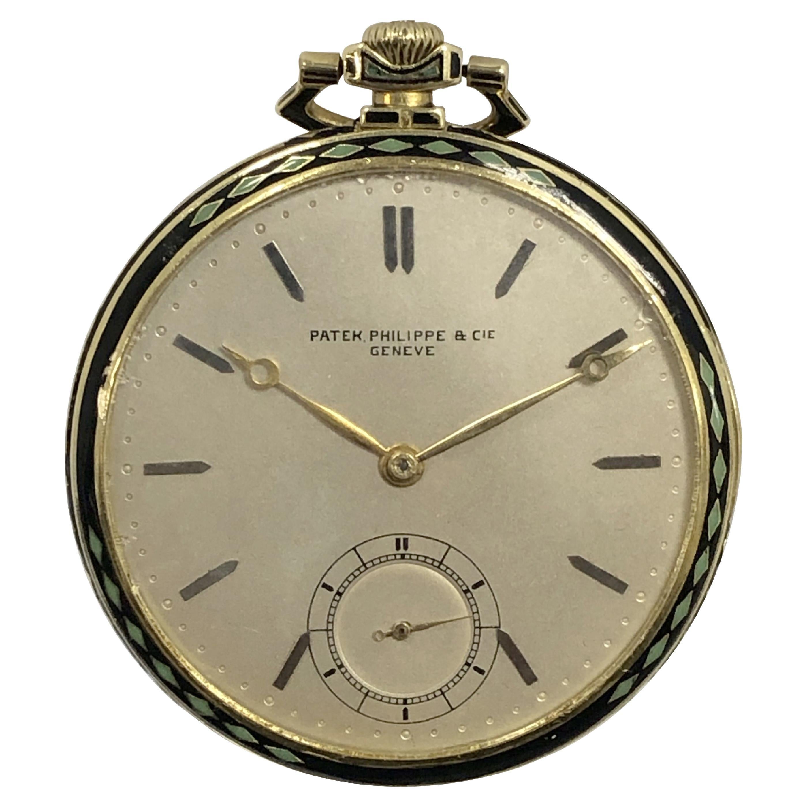 Patek Philippe Yellow Gold and Enamel Art Deco Pocket Watch  For Sale
