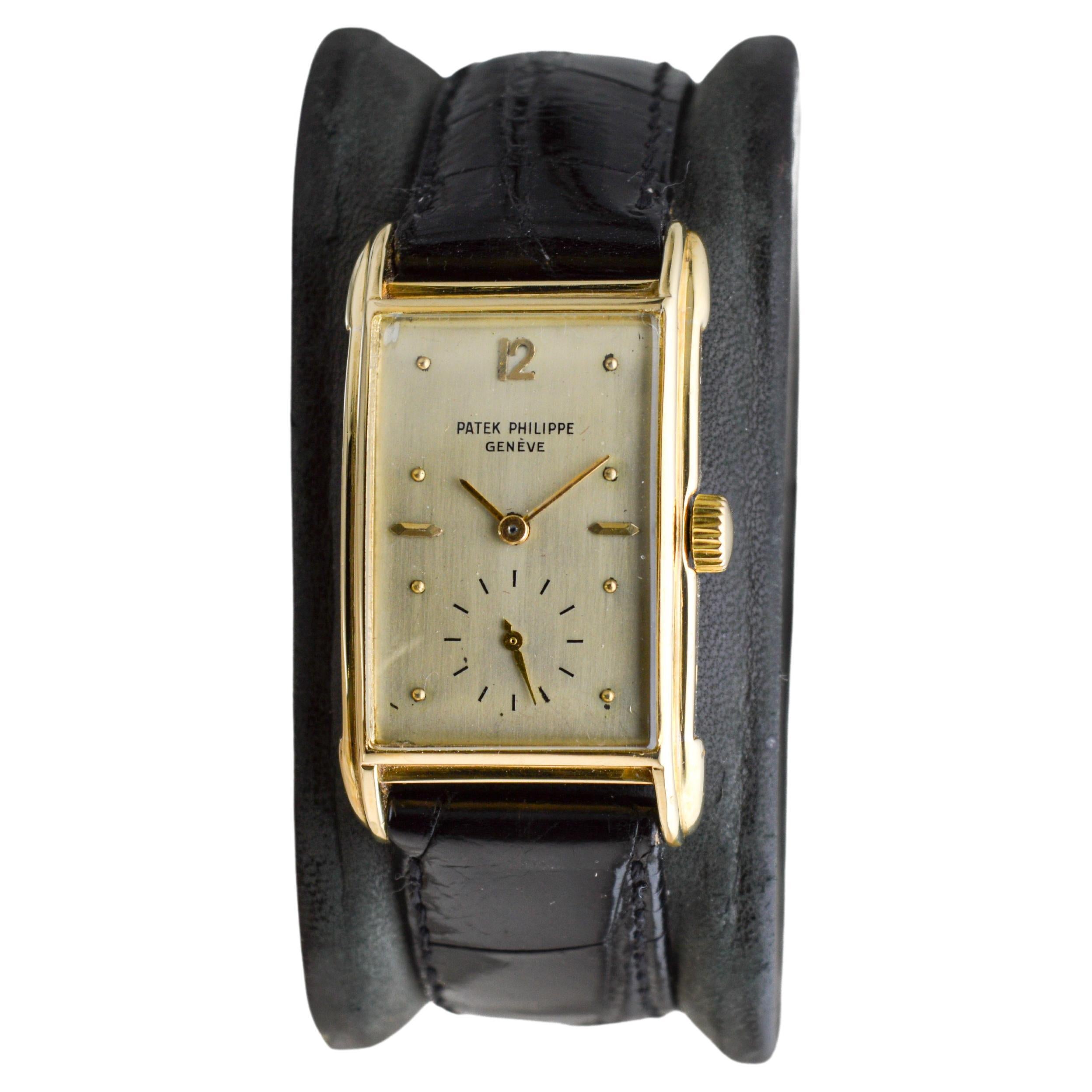 Patek Philippe Yellow Gold Art Deco Style Manual Watch, circa 1948 with Archival For Sale
