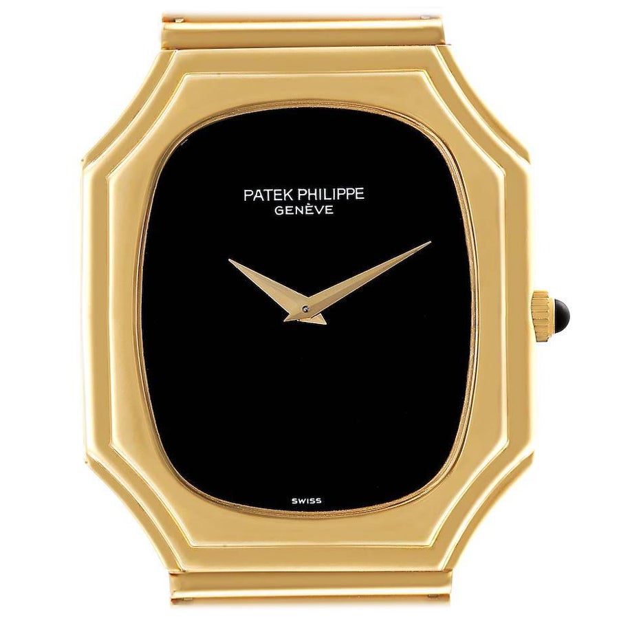 Gelbgold Schwarzes Onyx-Zifferblatt Vintage Herrenuhr 3729 von Patek Philippe