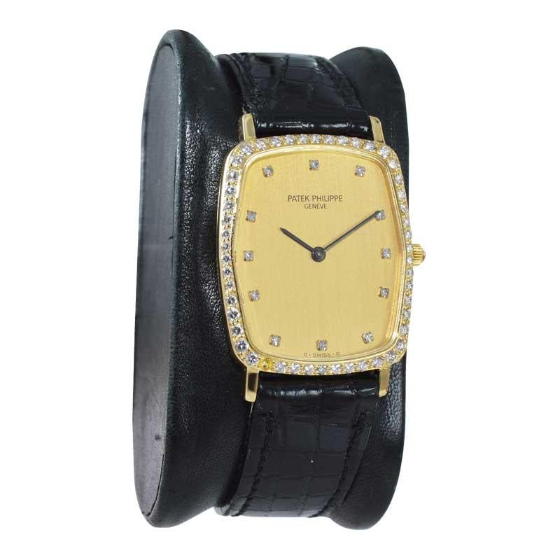 Gelbgold-Tortue-Quarz-Kleiduhr von Patek Philippe mit Diamant-Lünette im Zustand „Hervorragend“ in Long Beach, CA