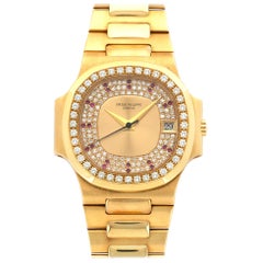 Vintage Patek Philippe Yellow Gold Diamond Ruby Nautilus Wristwatch Ref 3800