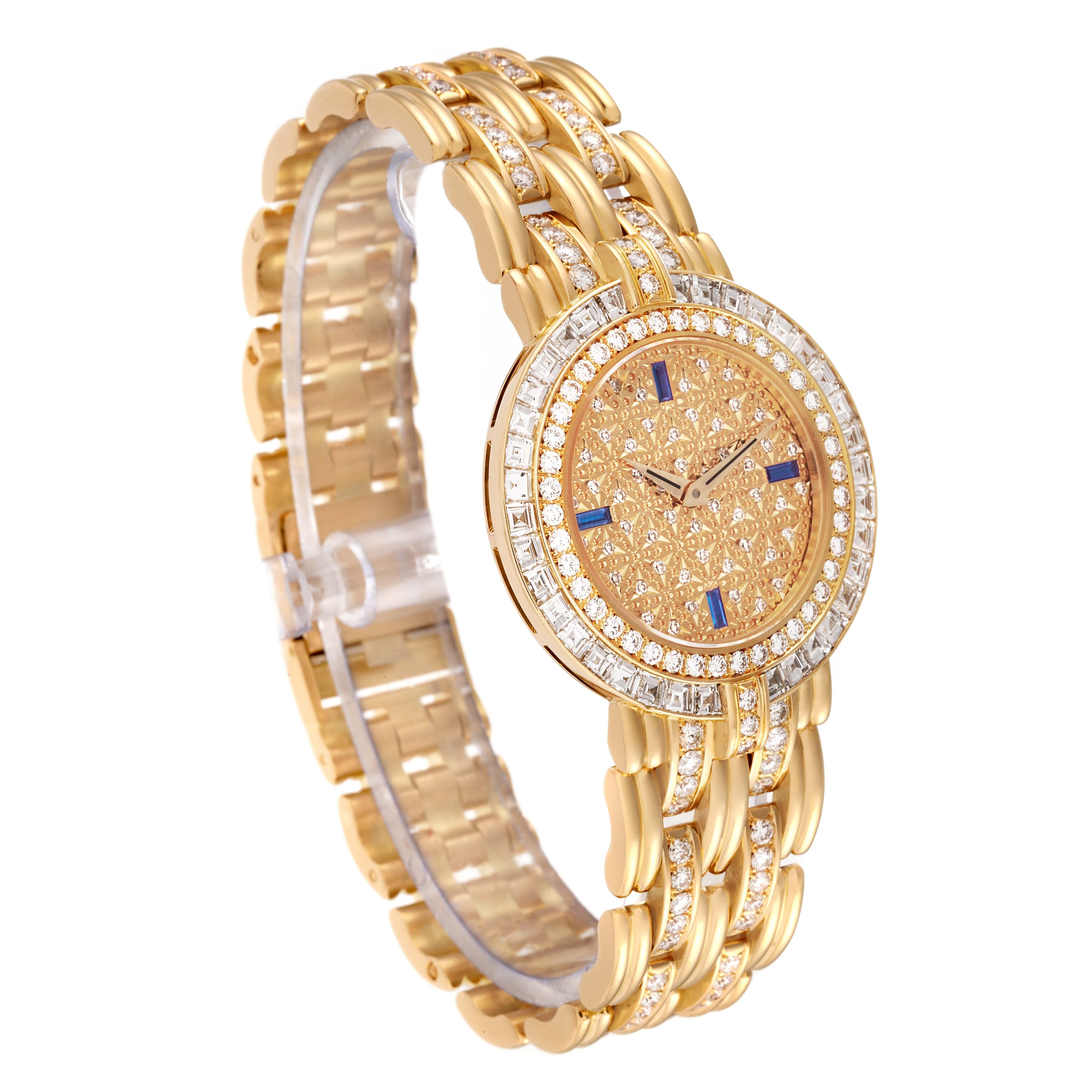 Patek Philippe Yellow Gold Diamond Sapphire Ladies Watch 3982 In Excellent Condition For Sale In Atlanta, GA