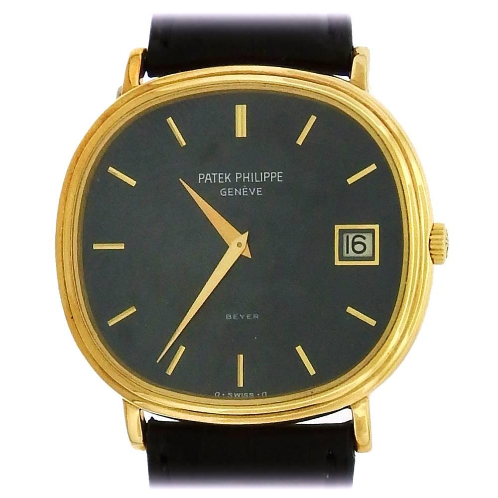 Patek Philippe Yellow Gold Ellipse Blue Dial automatic Wristwatch Ref 3989 