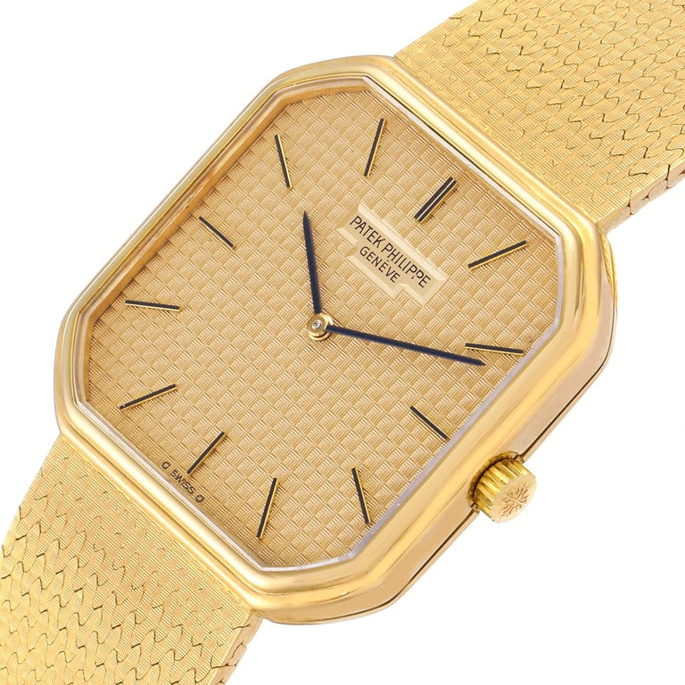 Patek Philippe Yellow Gold Linen Pattern Dial Mechanical Mens Watch 3854 For Sale 2
