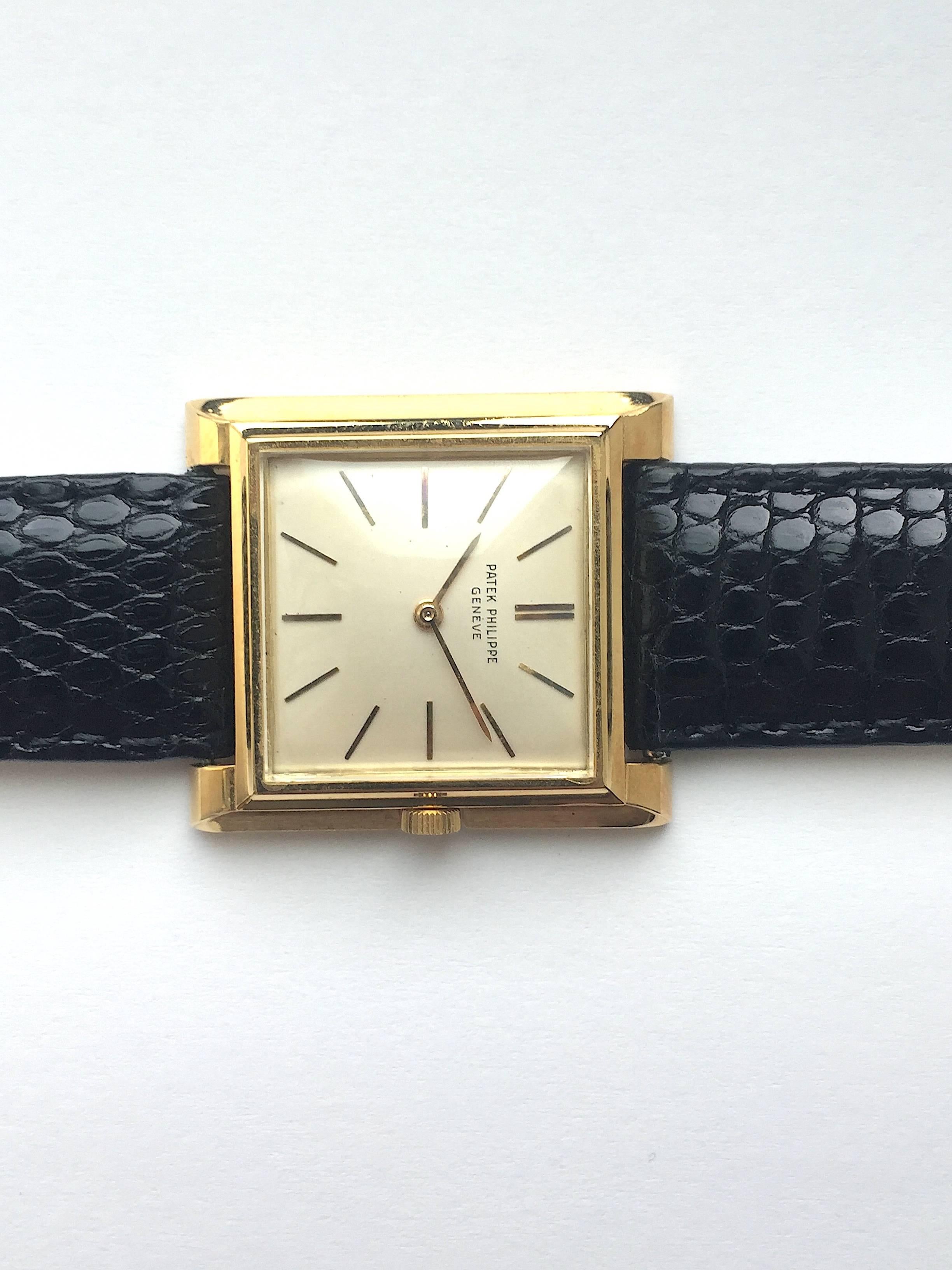 Patek Philippe Yellow Gold Manual Wind Square Wristwatch 2