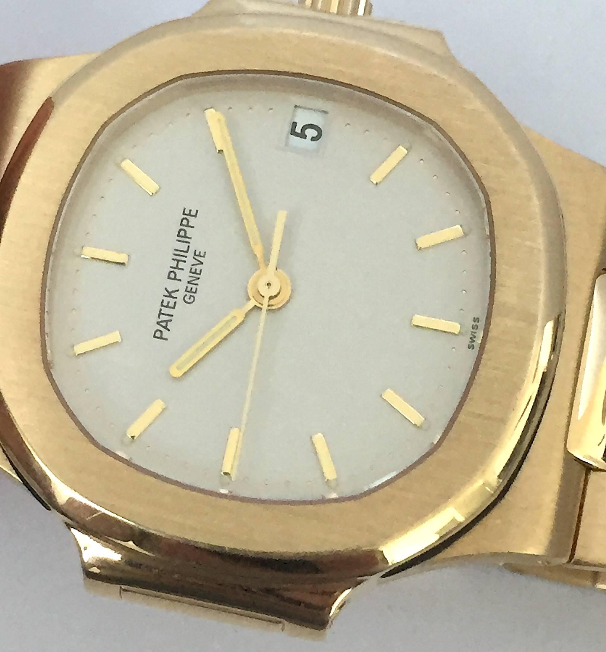 Patek Philippe Yellow Gold Nautilus Automatic Wristwatch For Sale 6