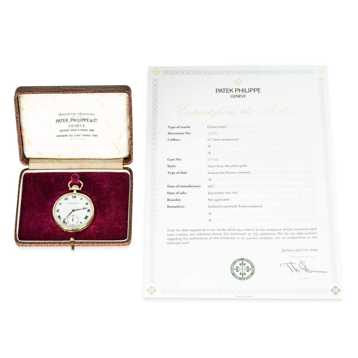 Patek Philippe Yellow Gold Open Face Pocket Watch C1910 5