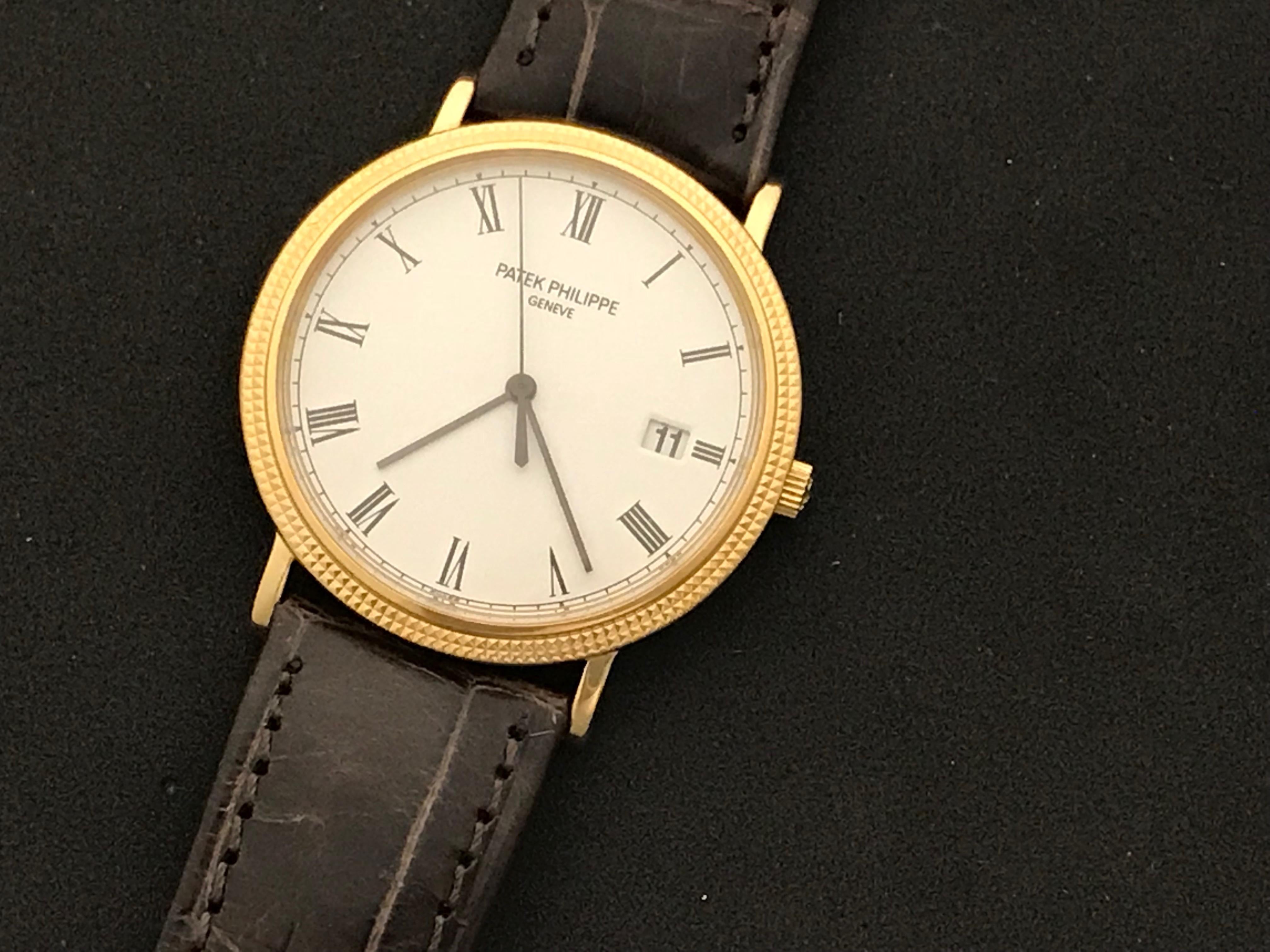 Contemporary Patek Philippe Yellow Gold White Dial Calatrava Wristwatch