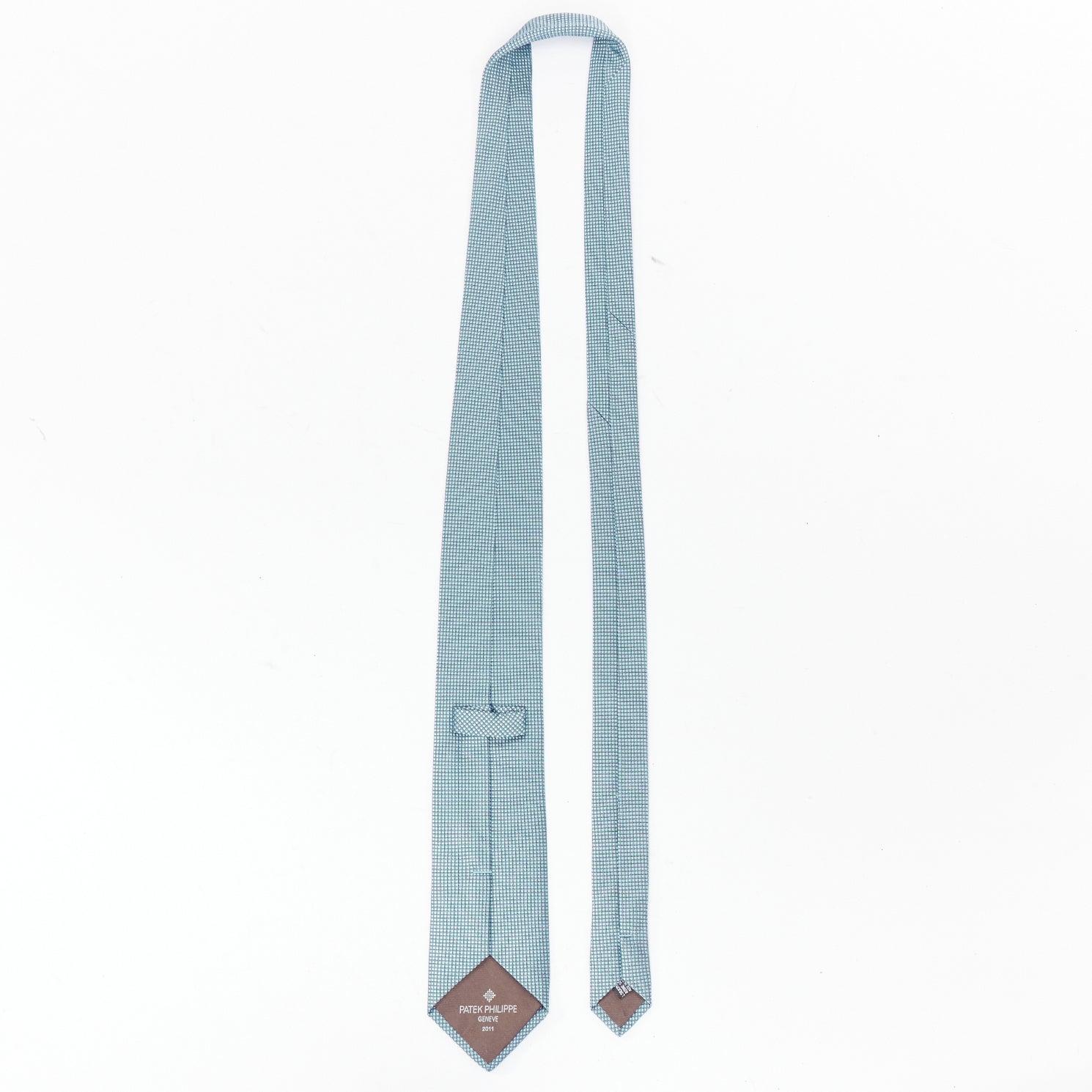 PATEK PHILLIPE 2011 100% silk blue grid jacquard wide dress tie In Excellent Condition For Sale In Hong Kong, NT