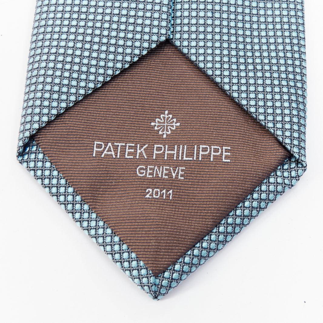 Men's PATEK PHILLIPE 2011 100% silk blue grid jacquard wide dress tie For Sale