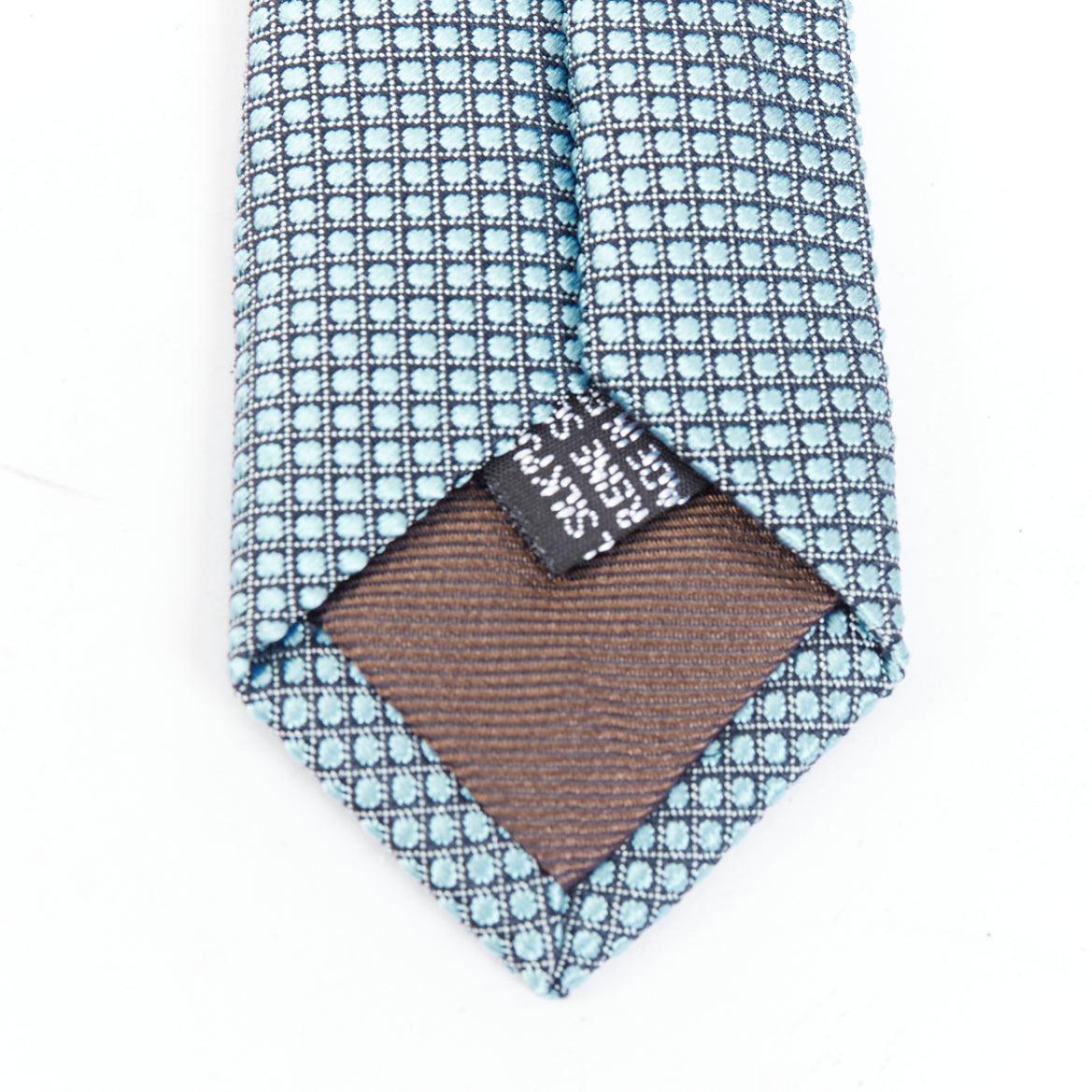 PATEK PHILLIPE 2011 100% silk blue grid jacquard wide dress tie For Sale 1