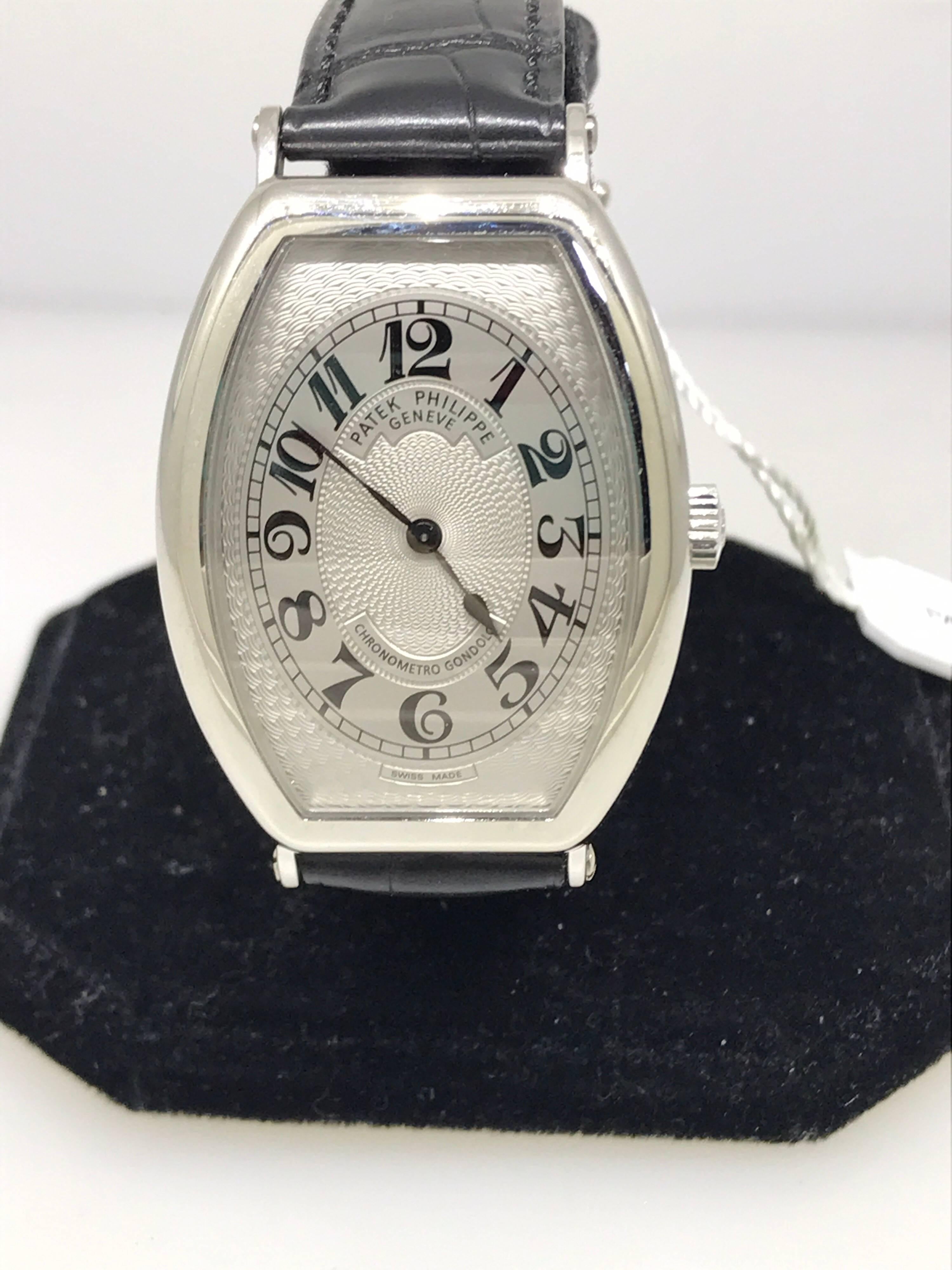 Patek Phillipe Gondolo Men's Watch

Model Number: 5098P-001

100% Authentic

Brand New

Comes with original Patek Phillipe Box, Warranty (Open Papers), and Leather pouch with manual

Platinum Case

Silver Dial
 
Mechanical Self-Winding