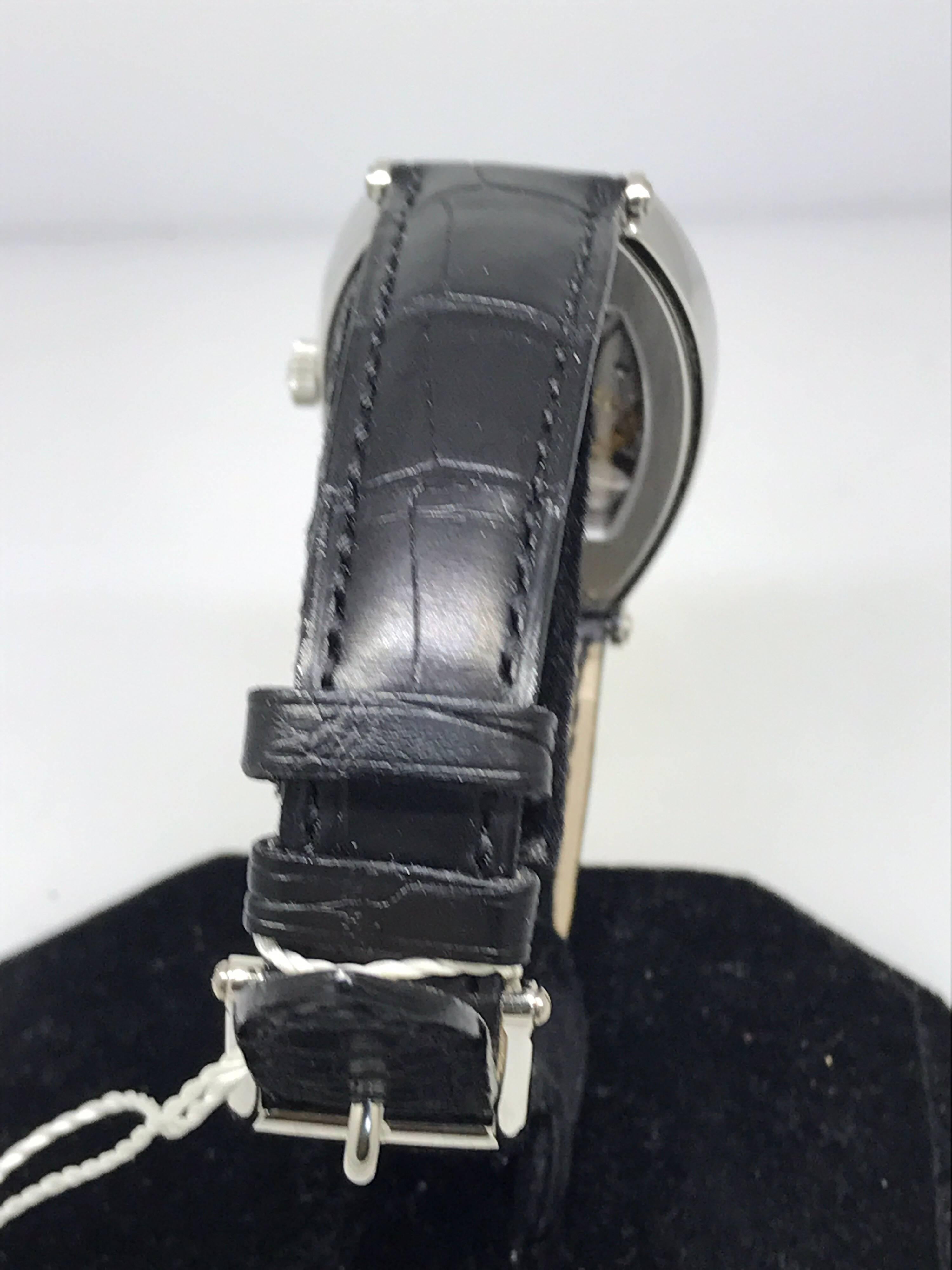 Patek Phillipe Gondolo Mechanical Platinum Black Leather Band Men's Watch 5098P For Sale 3