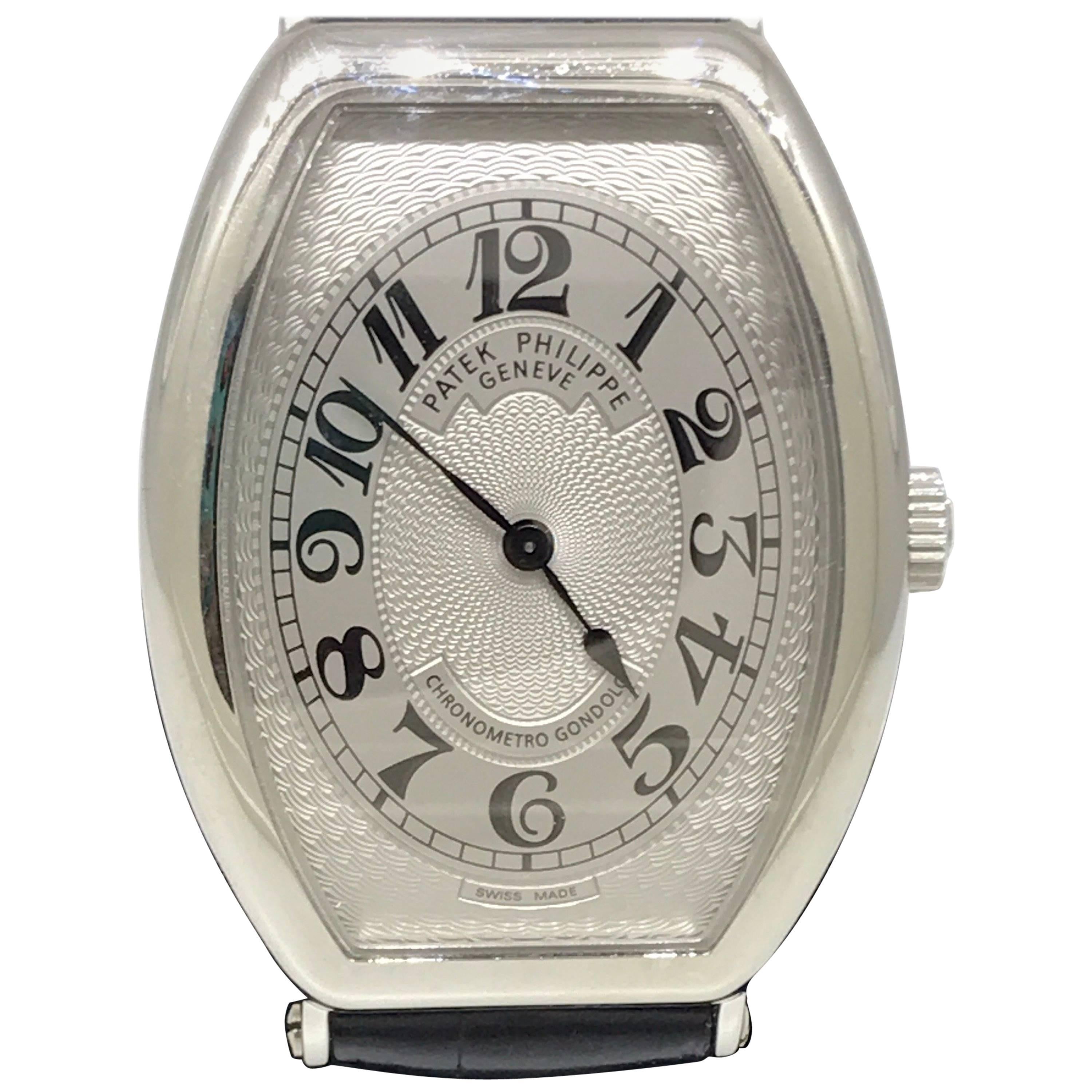 Patek Phillipe Gondolo Mechanical Platinum Black Leather Band Men
s Watch 5098P For Sale