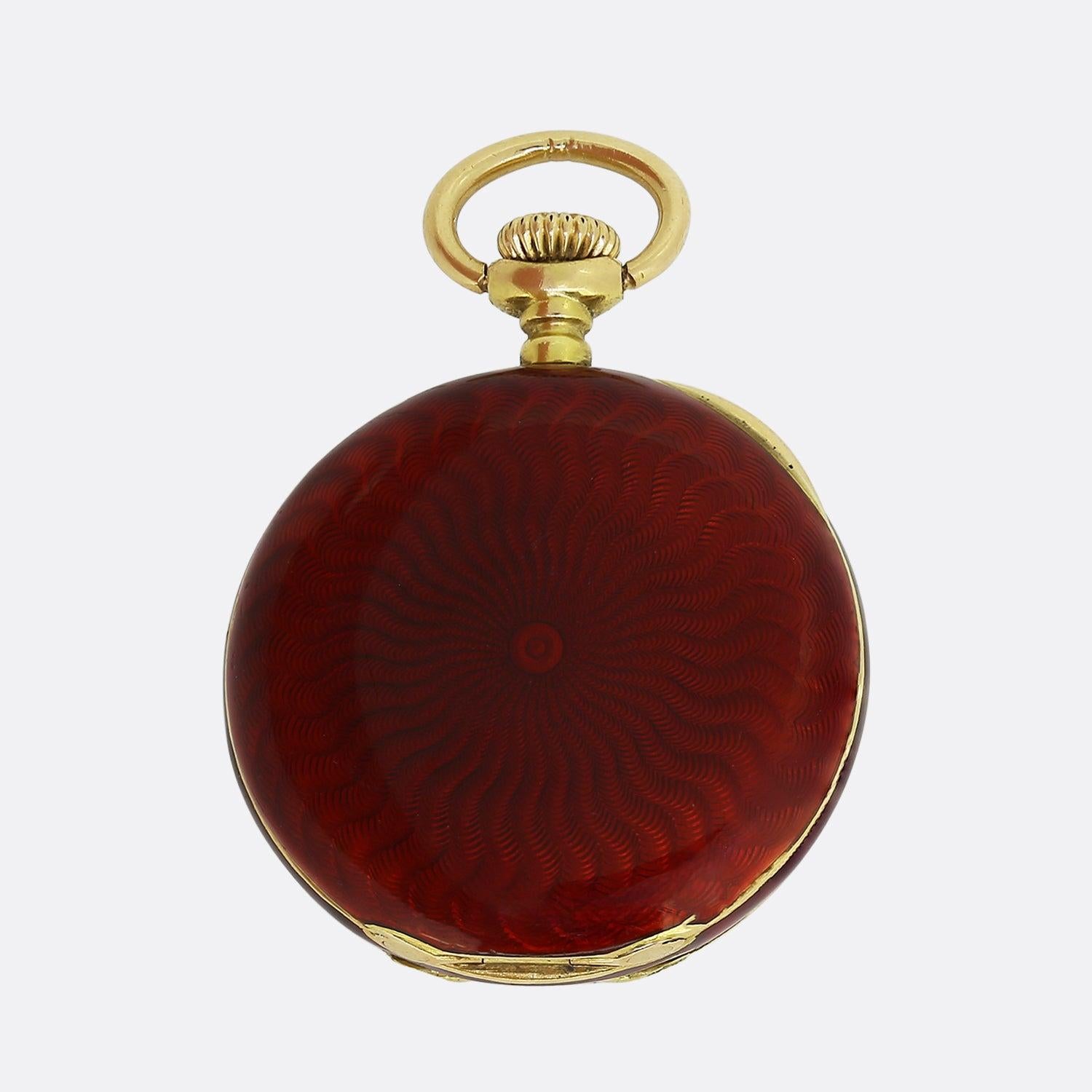 Here we have an outstanding rare find in an antique Patek Philippe pendant watch made during the late 19th century. The piece has been crafted from 18ct yellow gold and features an Arabic numeral dial with golden King Louis XIV hands. This watch is