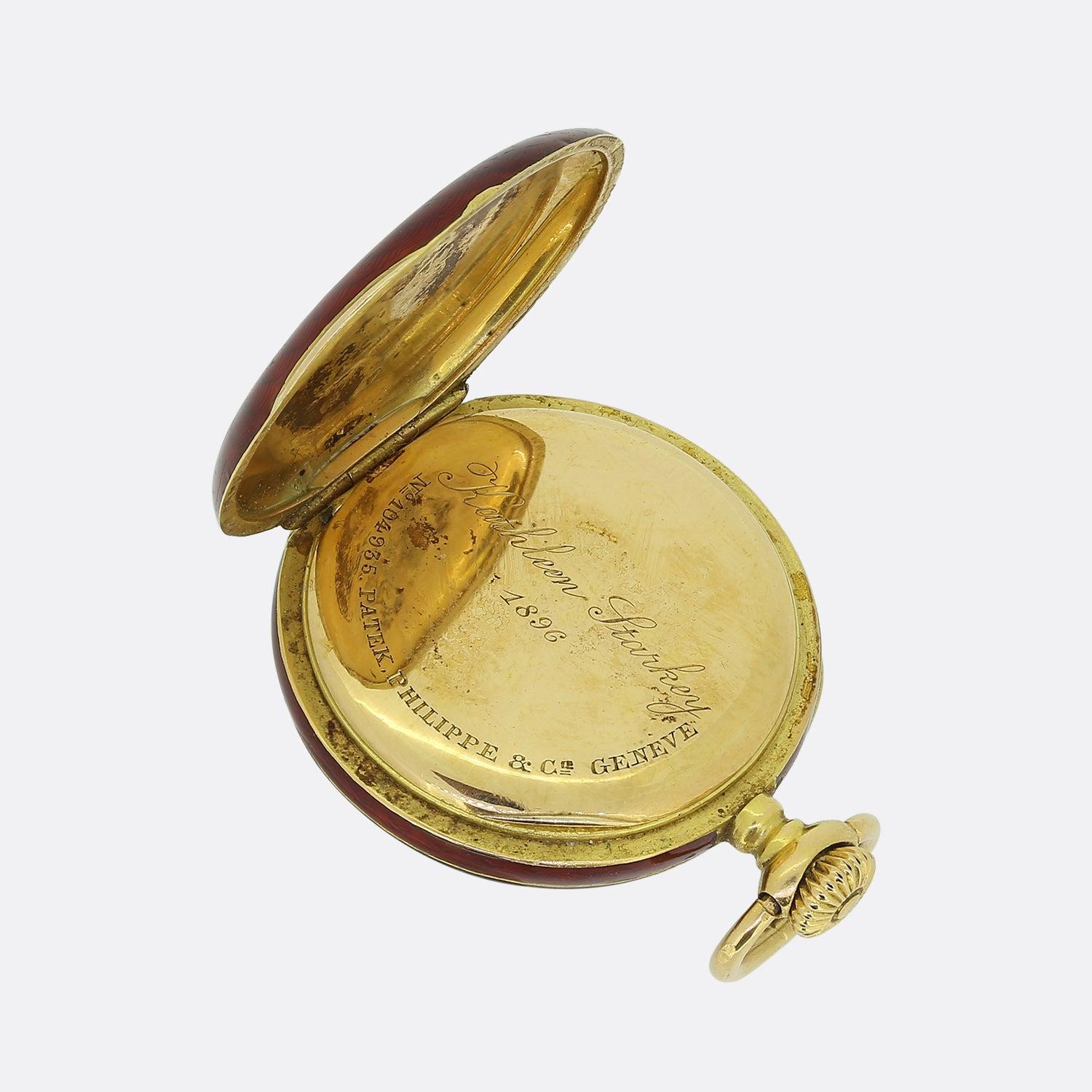 Patek Phillipe Red Guilloché Enamel Pendant Watch In Good Condition For Sale In London, GB