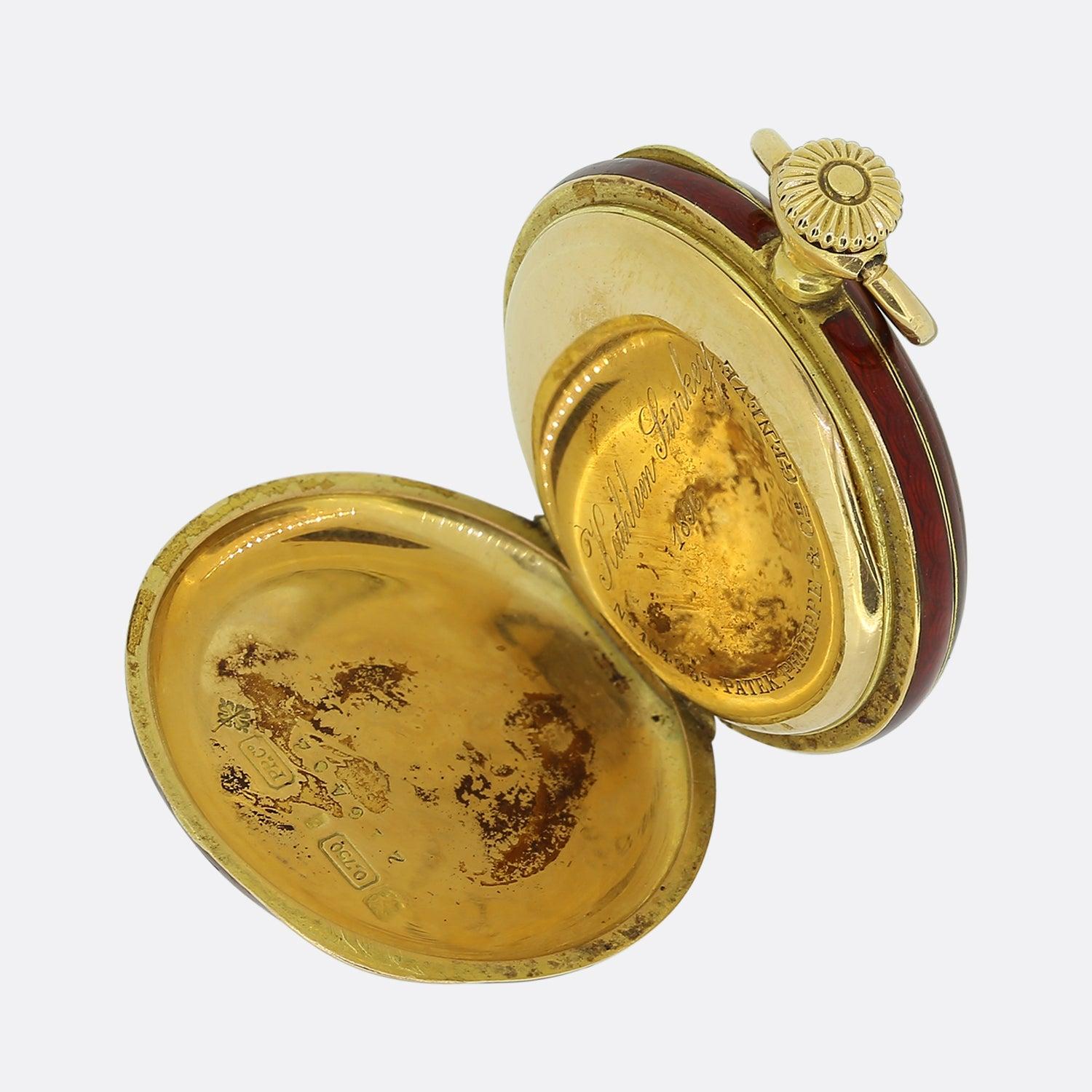 Women's or Men's Patek Phillipe Red Guilloché Enamel Pendant Watch For Sale