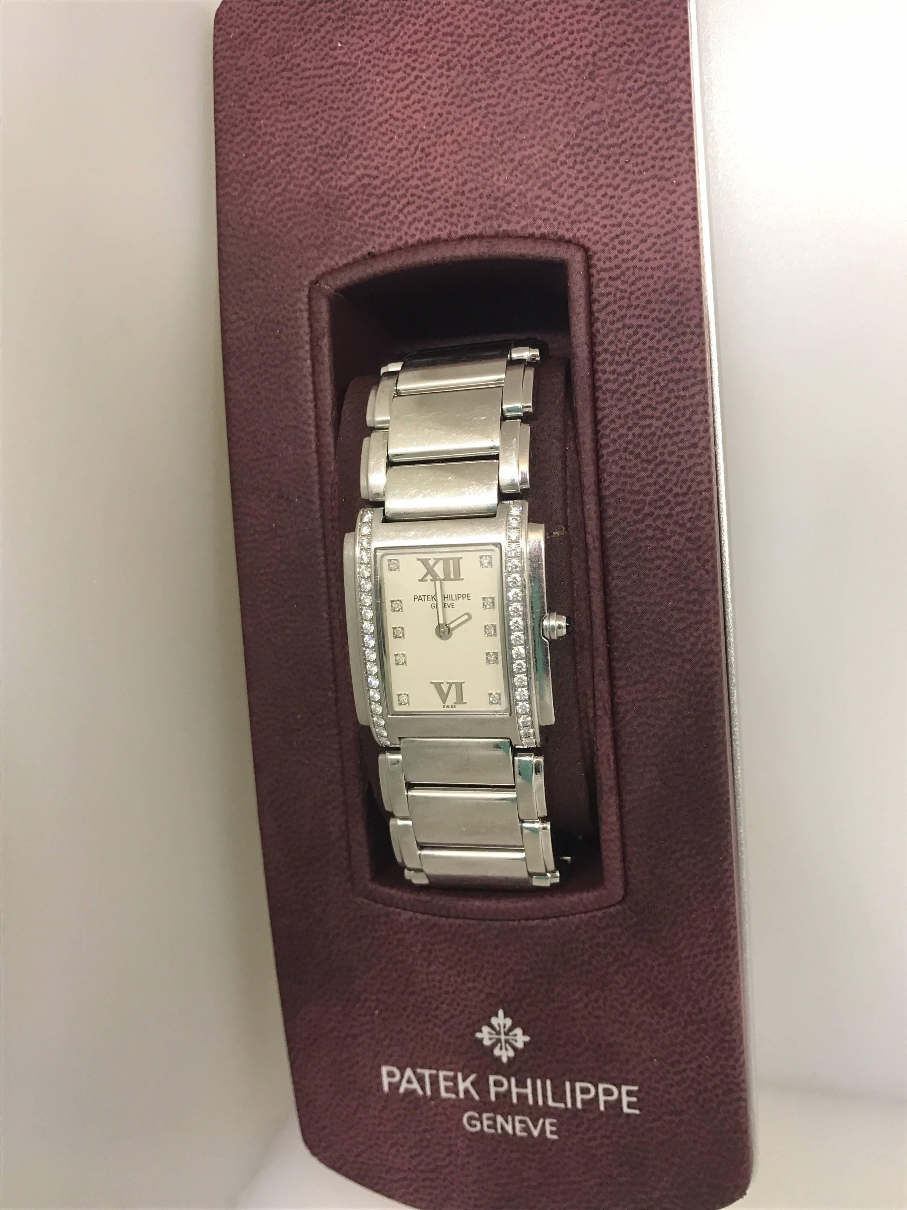 Patek Phillipe Twenty 4 Stainless Steel Diamond White Dial Lady's Watch 4910/10A For Sale 6