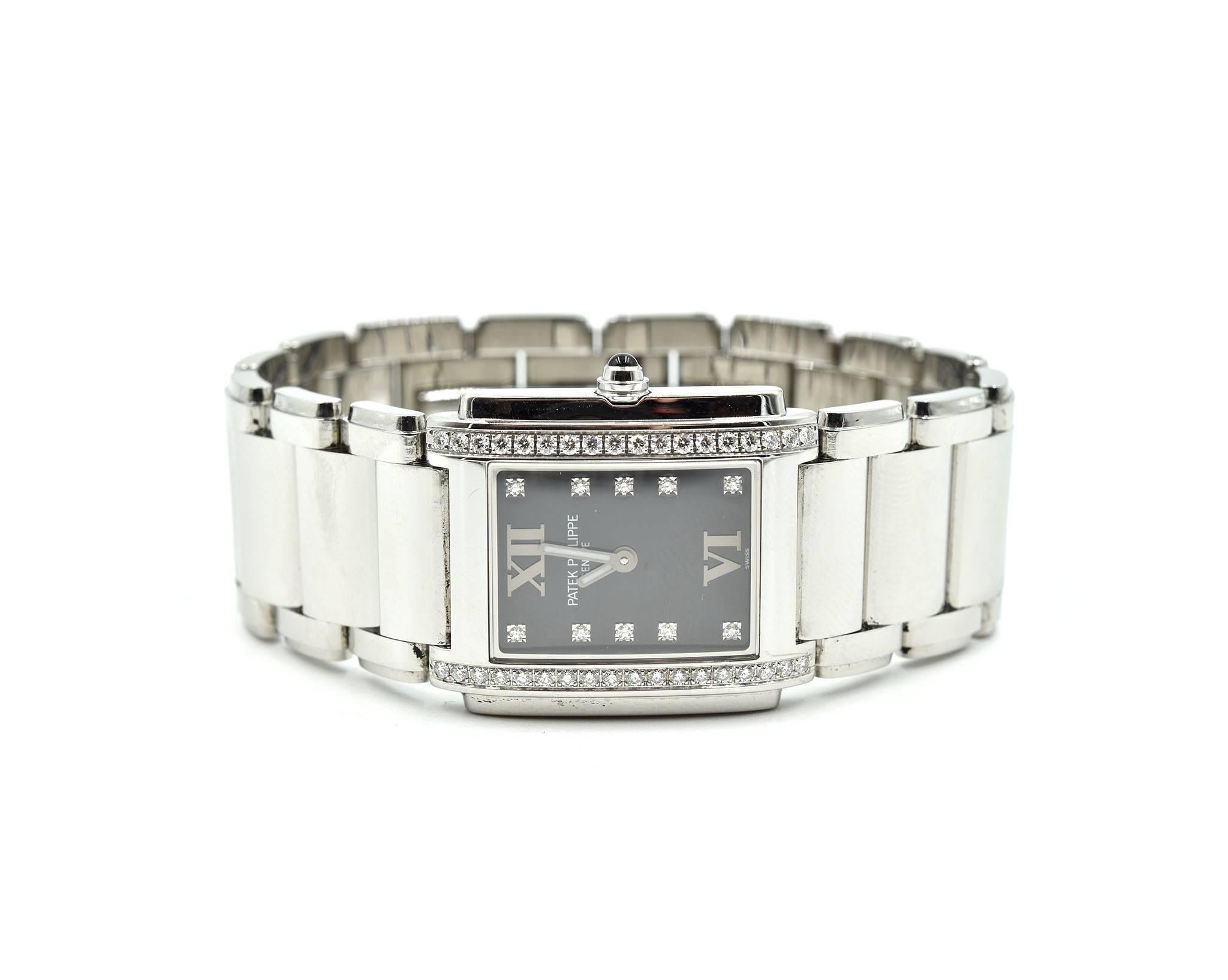 Round Cut Patek Philippe Ladies Stainless Steel Twenty-4 quartz Wristwatch Ref 4910/10A