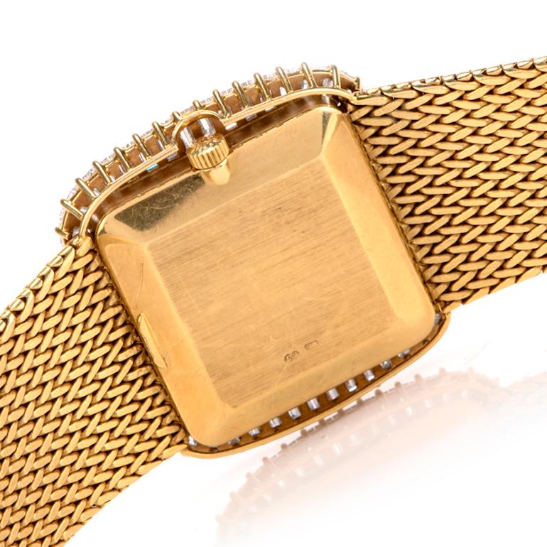 Baguette Cut Patek Phillipe Vintage Baguette Diamond Onyx 18K Yellow Gold Watch Ref 3625-1
