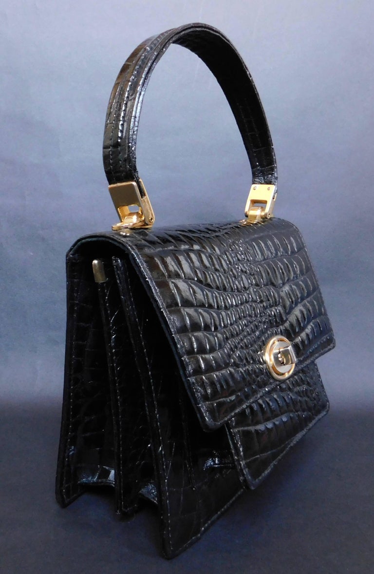 Patent Leather Stamped Vintage Handbag with Gold Hardware at 1stDibs