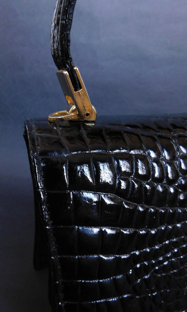 Patent Leather Stamped Vintage Handbag with Gold Hardware at 1stDibs