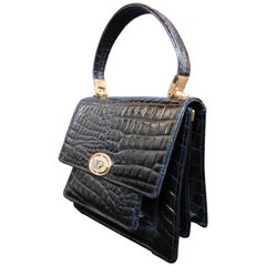 Patent Leather Stamped Vintage Handbag with Gold Hardware