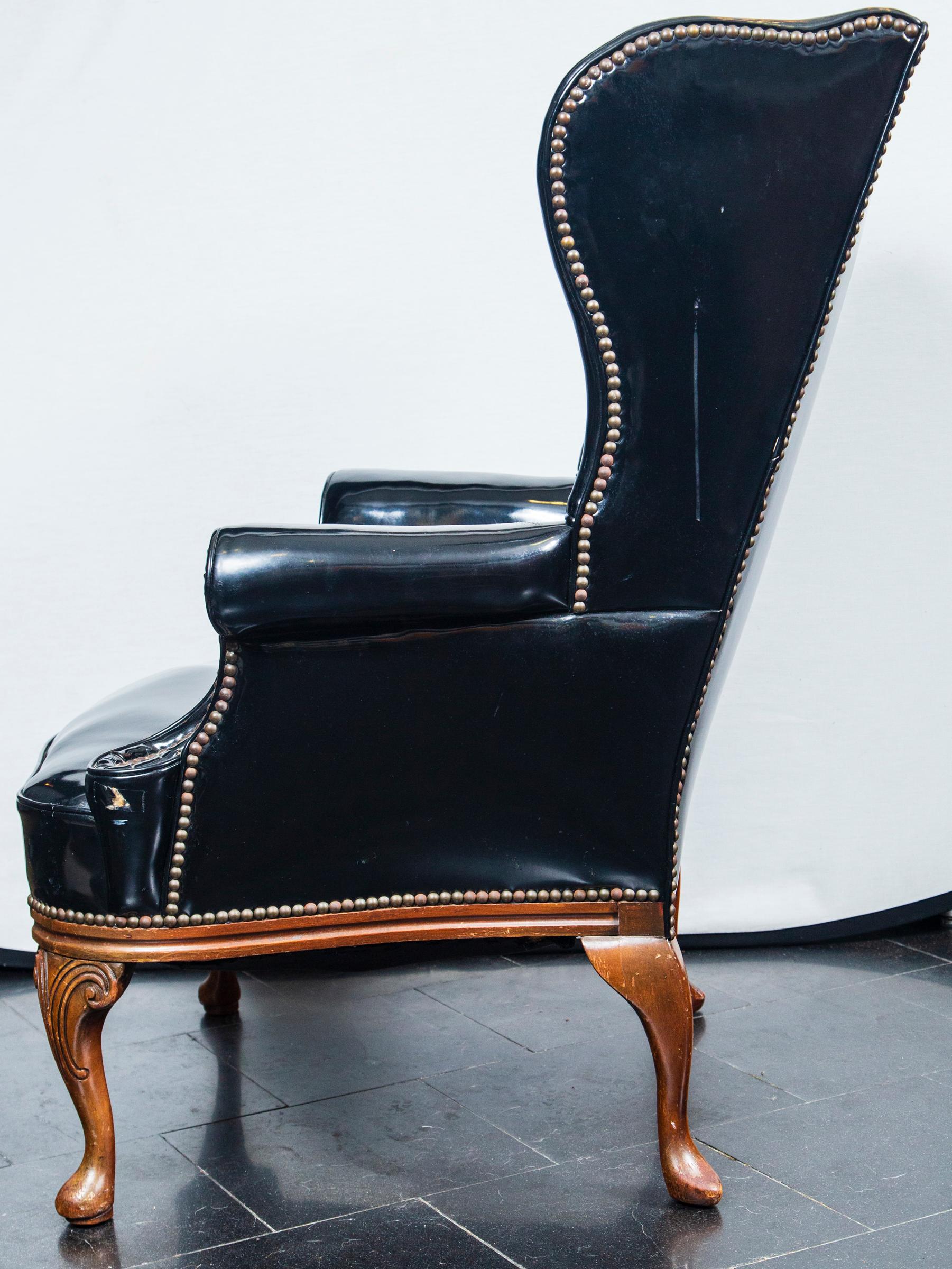 Patent Leather Wing Chair For Sale 2