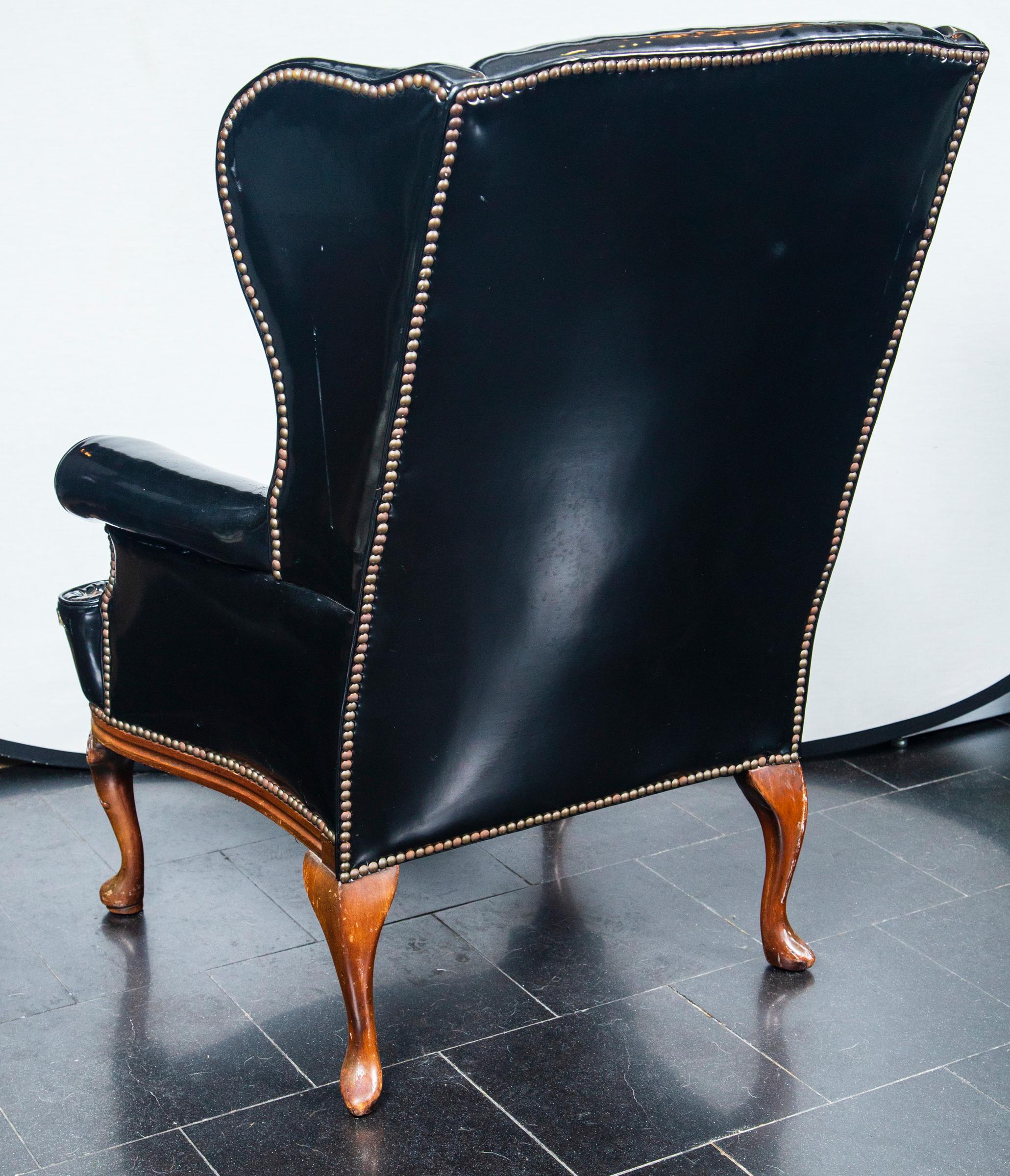 Patent Leather Wing Chair For Sale 4