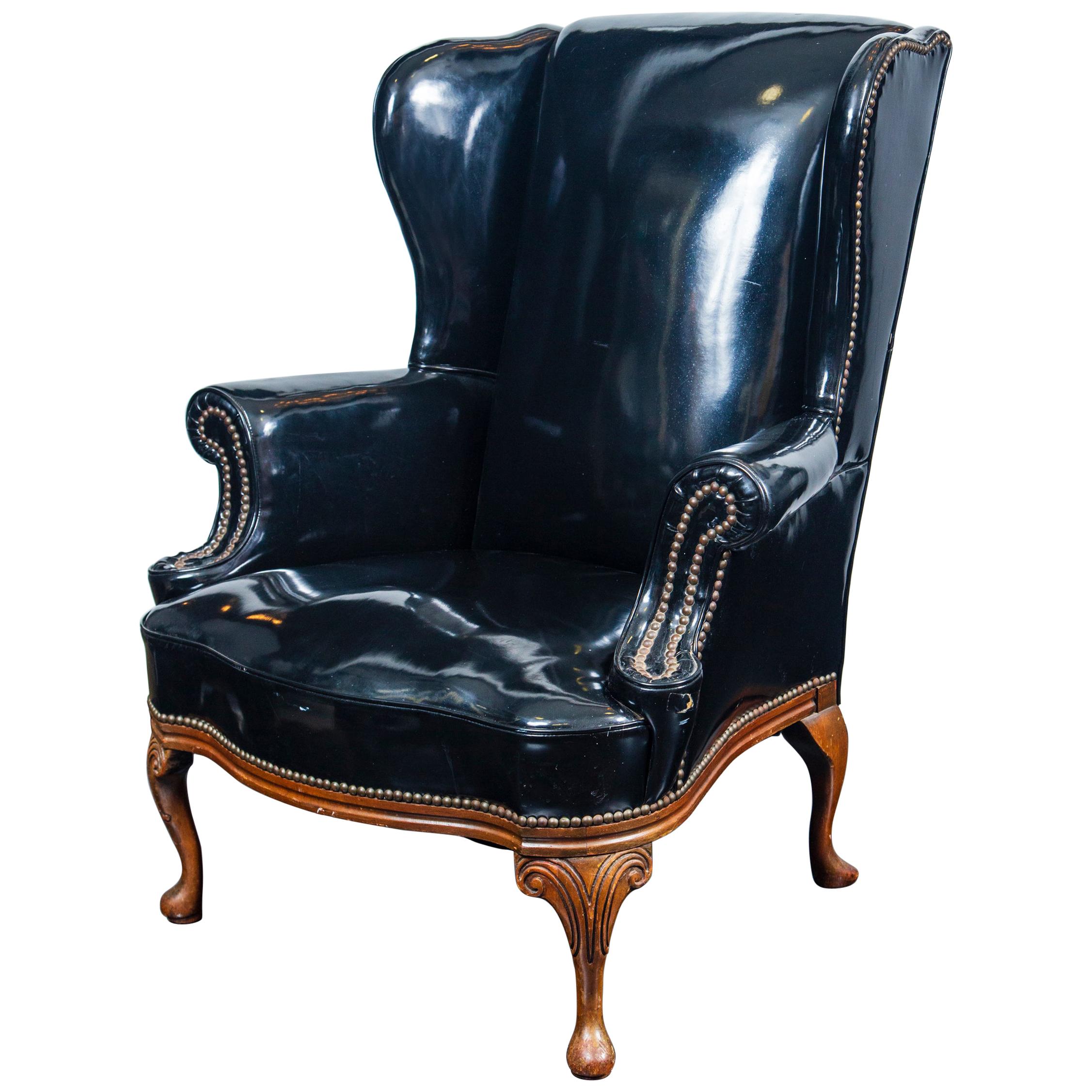 Patent Leather Wing Chair For Sale